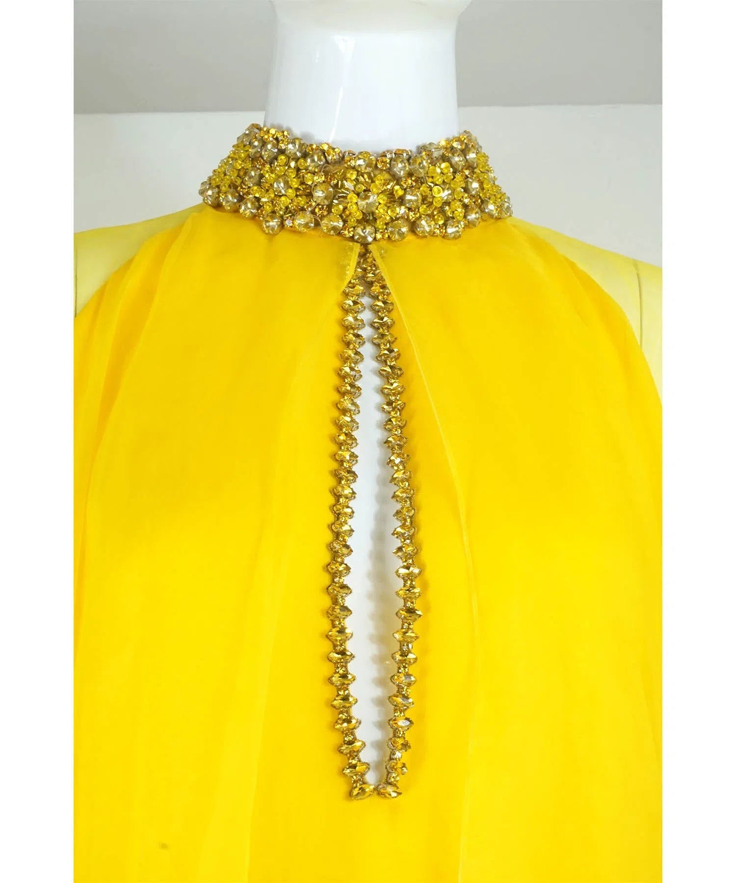 Gucci Jeweled Collar Silk Chiffon Layered Gown