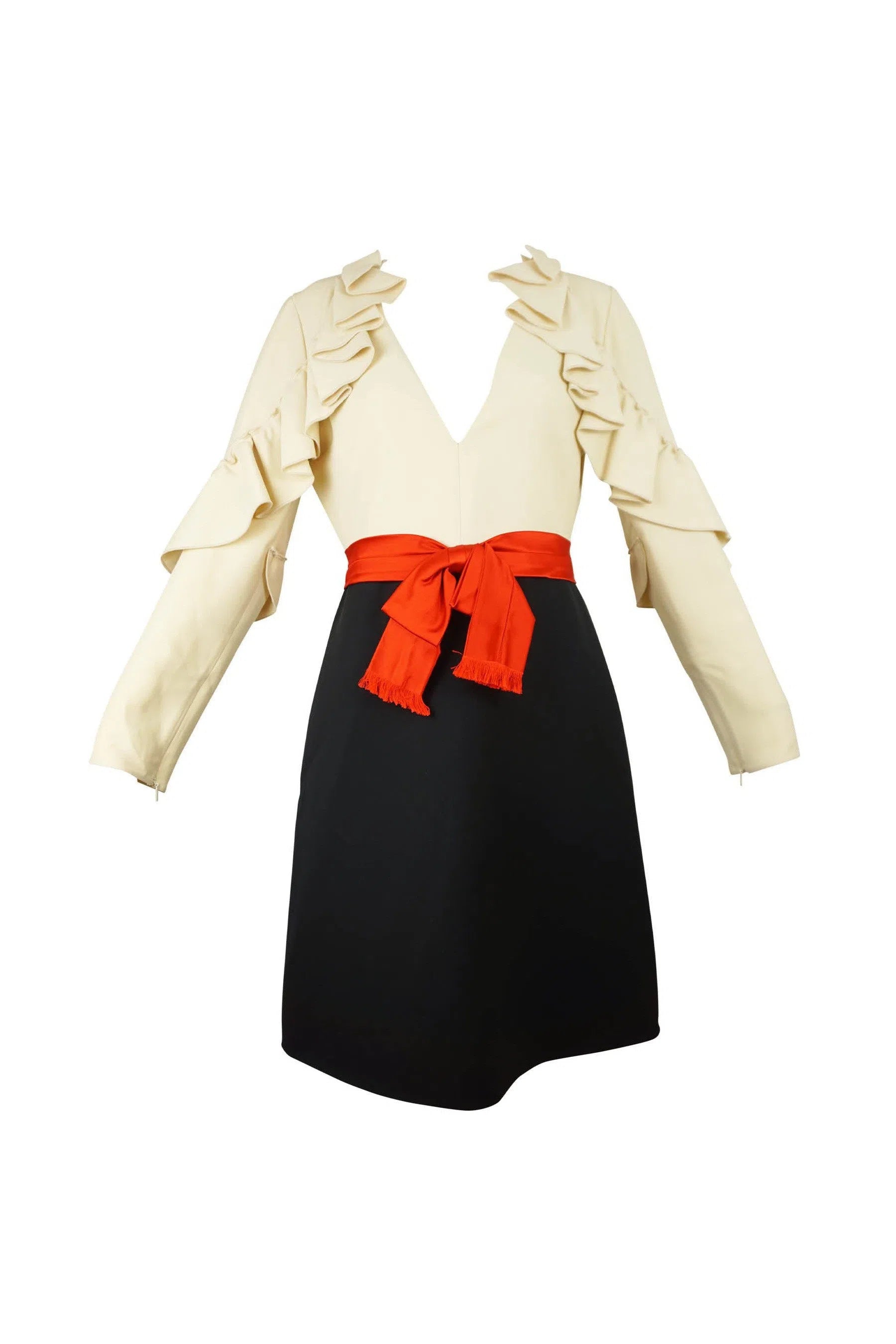 Gucci Long Sleeve Ruffle Dress w/Bow Belt - Foxy Couture Carmel Gucci Long Sleeve Ruffle Dress w/Bow Belt - Foxy Couture Carmel