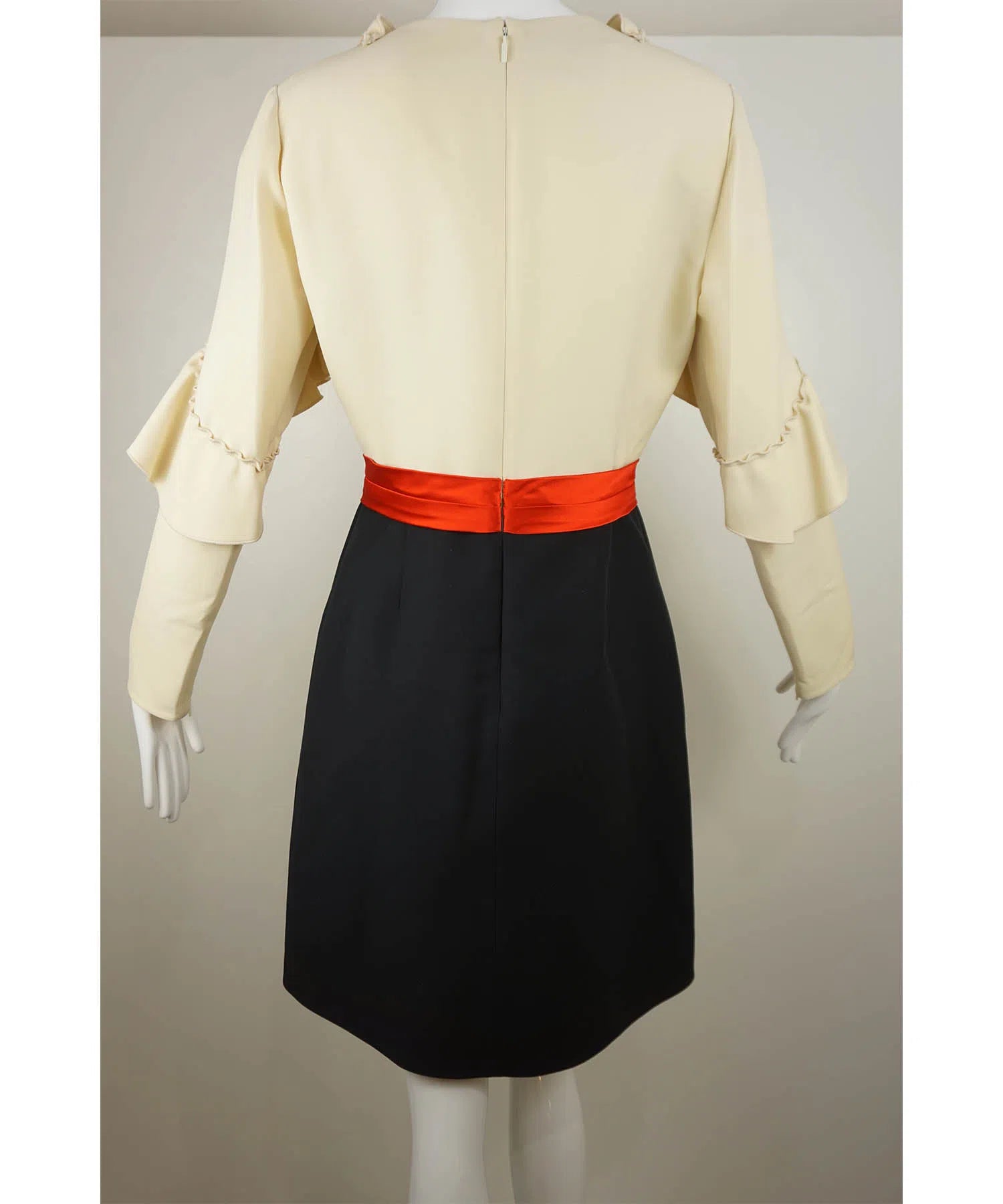 Gucci Long Sleeve Ruffle Dress w Bow Belt Foxy Couture Carmel