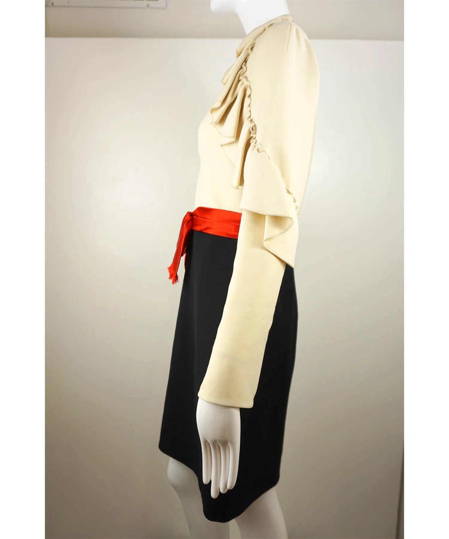 Gucci Long Sleeve Ruffle Dress w/Bow Belt - Foxy Couture Carmel