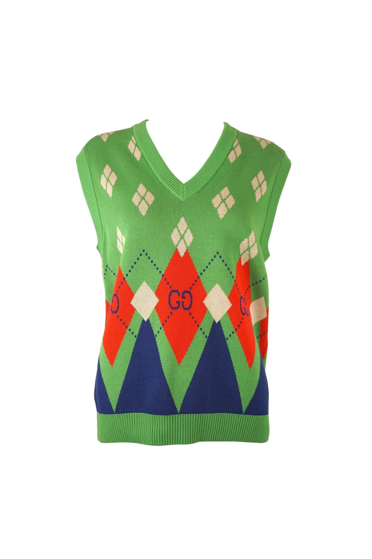 Gucci Men&#39;s GG Cotton Argyle Print Sweater Vest