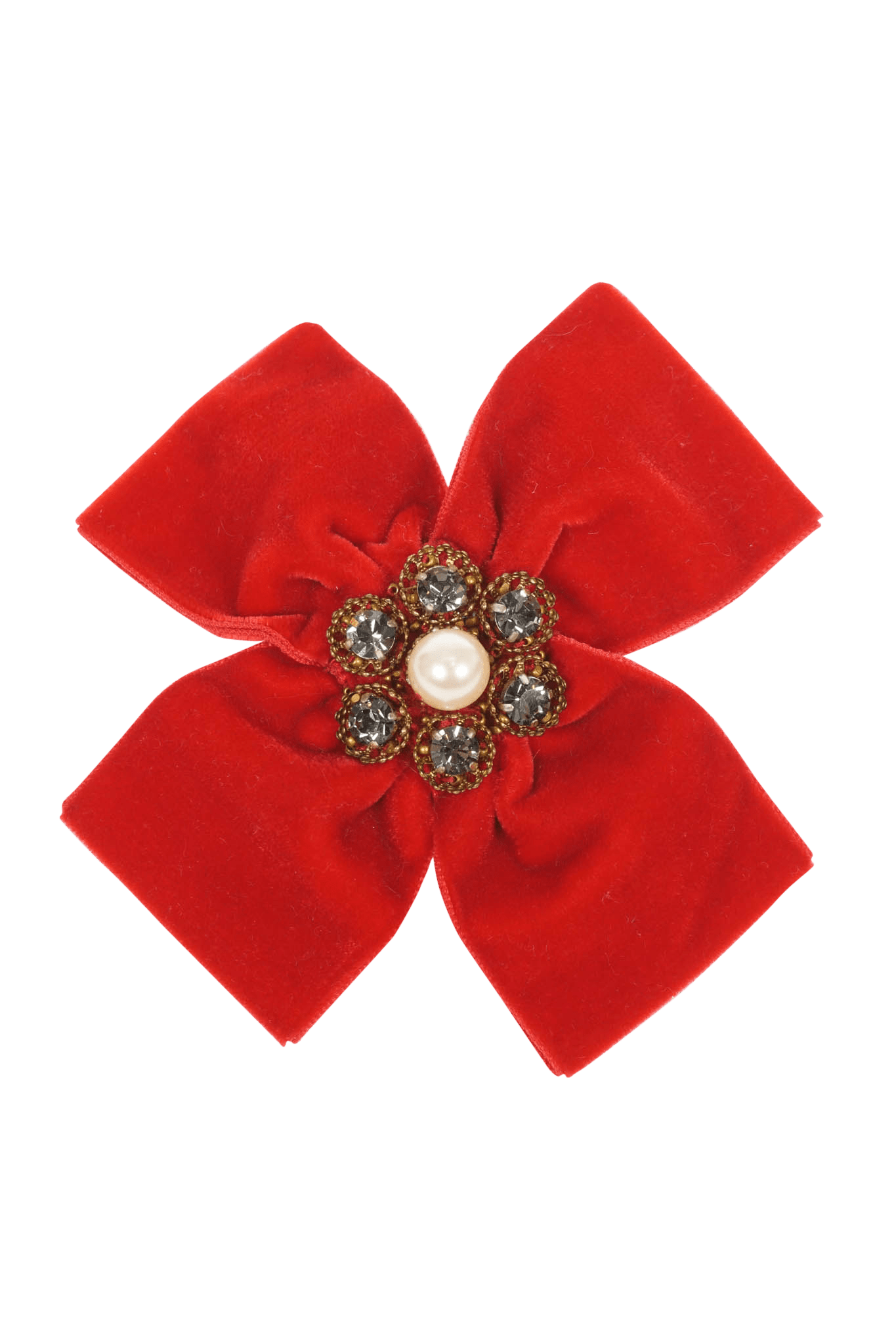 Gucci Red Pearl and Jewel Velvet Bow Brooch - Foxy Couture Carmel
