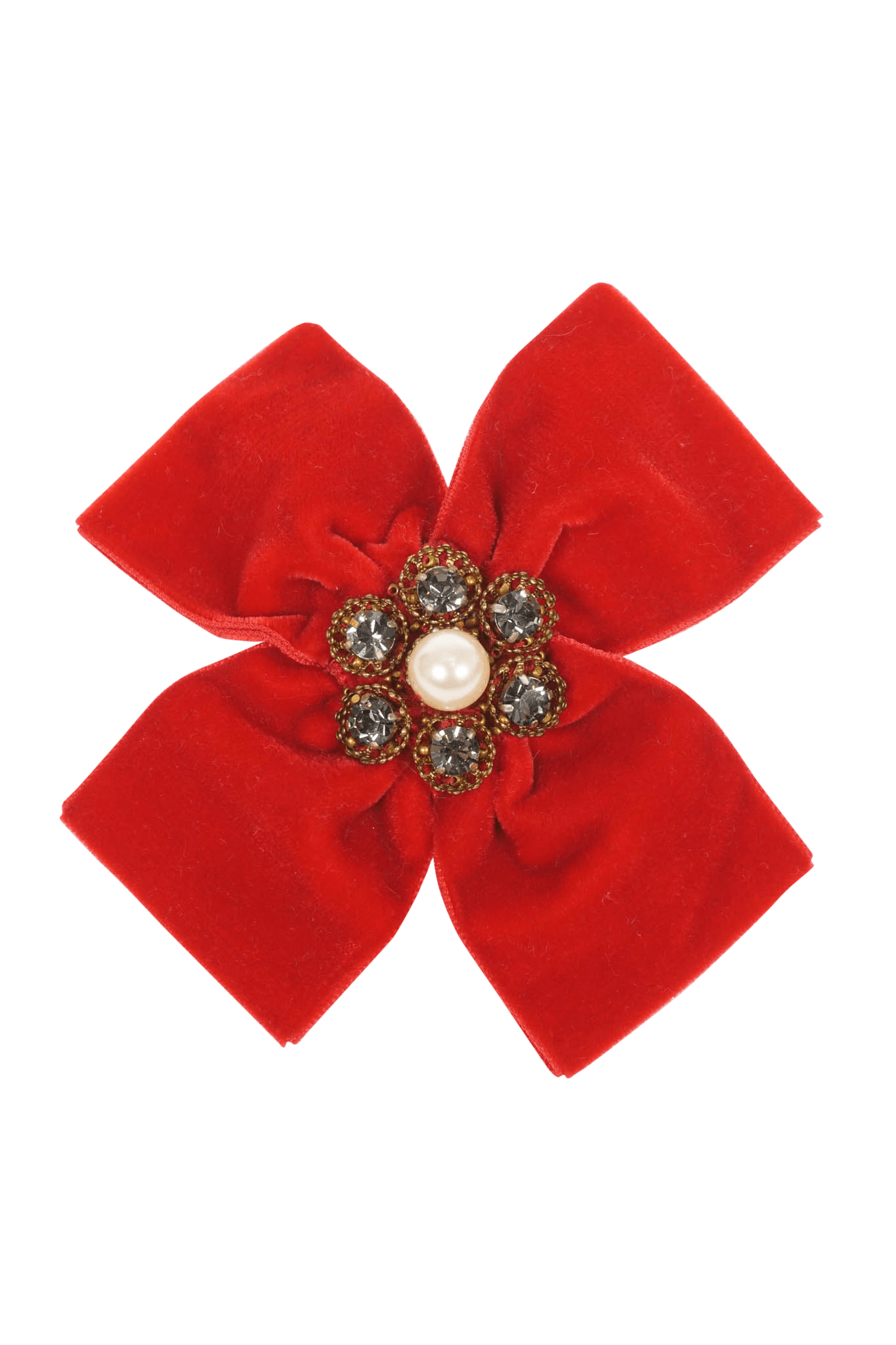 Gucci Red Pearl and Jewel Velvet Bow Brooch