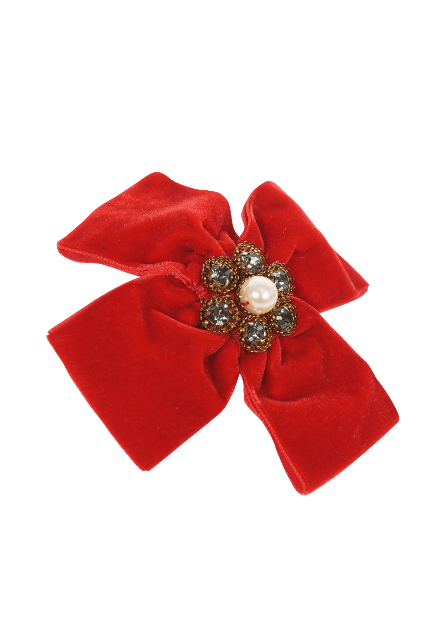 Gucci Red Pearl and Jewel Velvet Bow Brooch