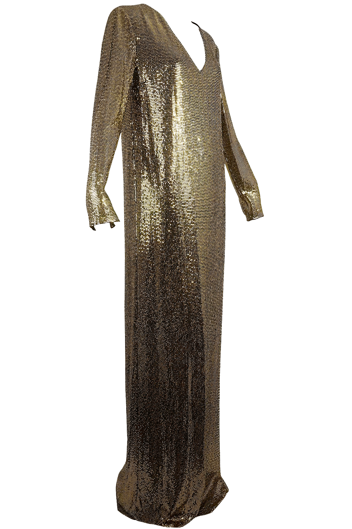 Gucci Snakeskin Pattern Laminated Gold Gown w/Patent Leather Choker