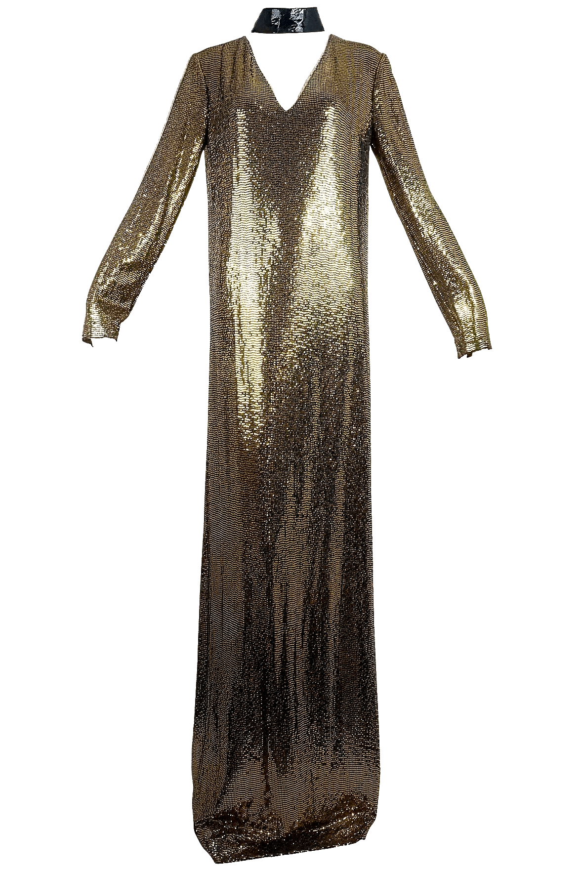 Gucci Snakeskin Pattern Laminated Gold Gown w/Patent Leather Choker