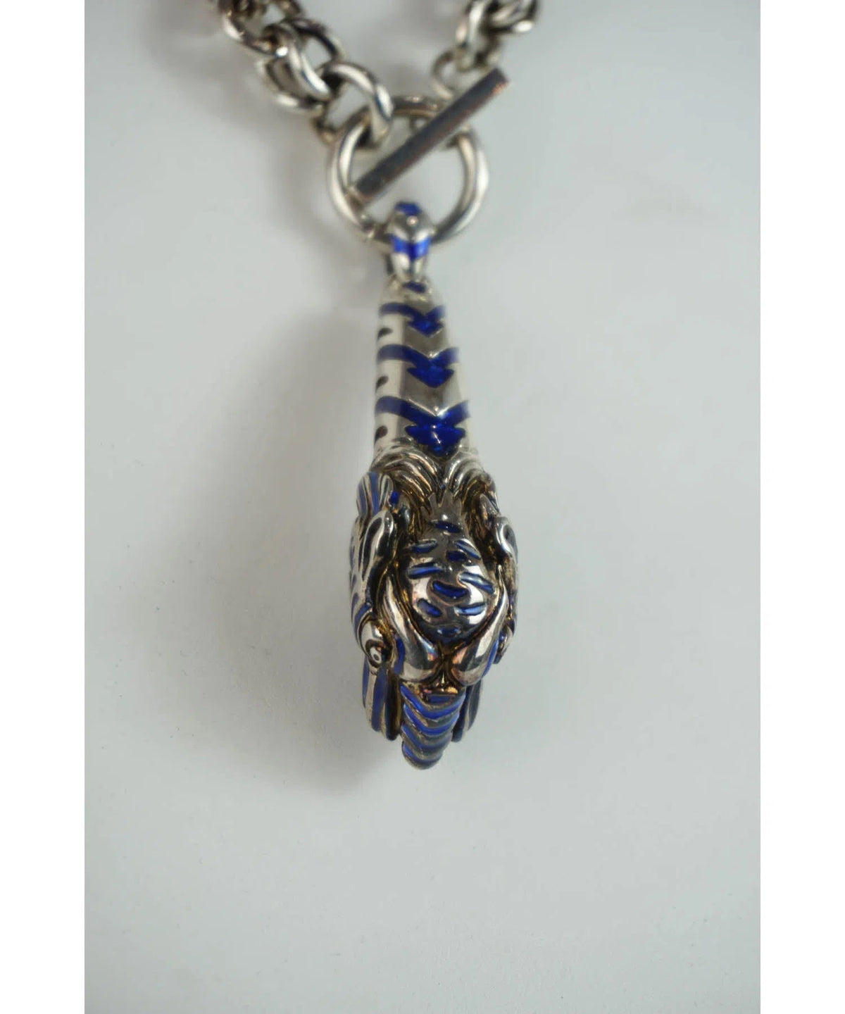 Gucci Sterling Enamel Tiger Head Pendant Necklace