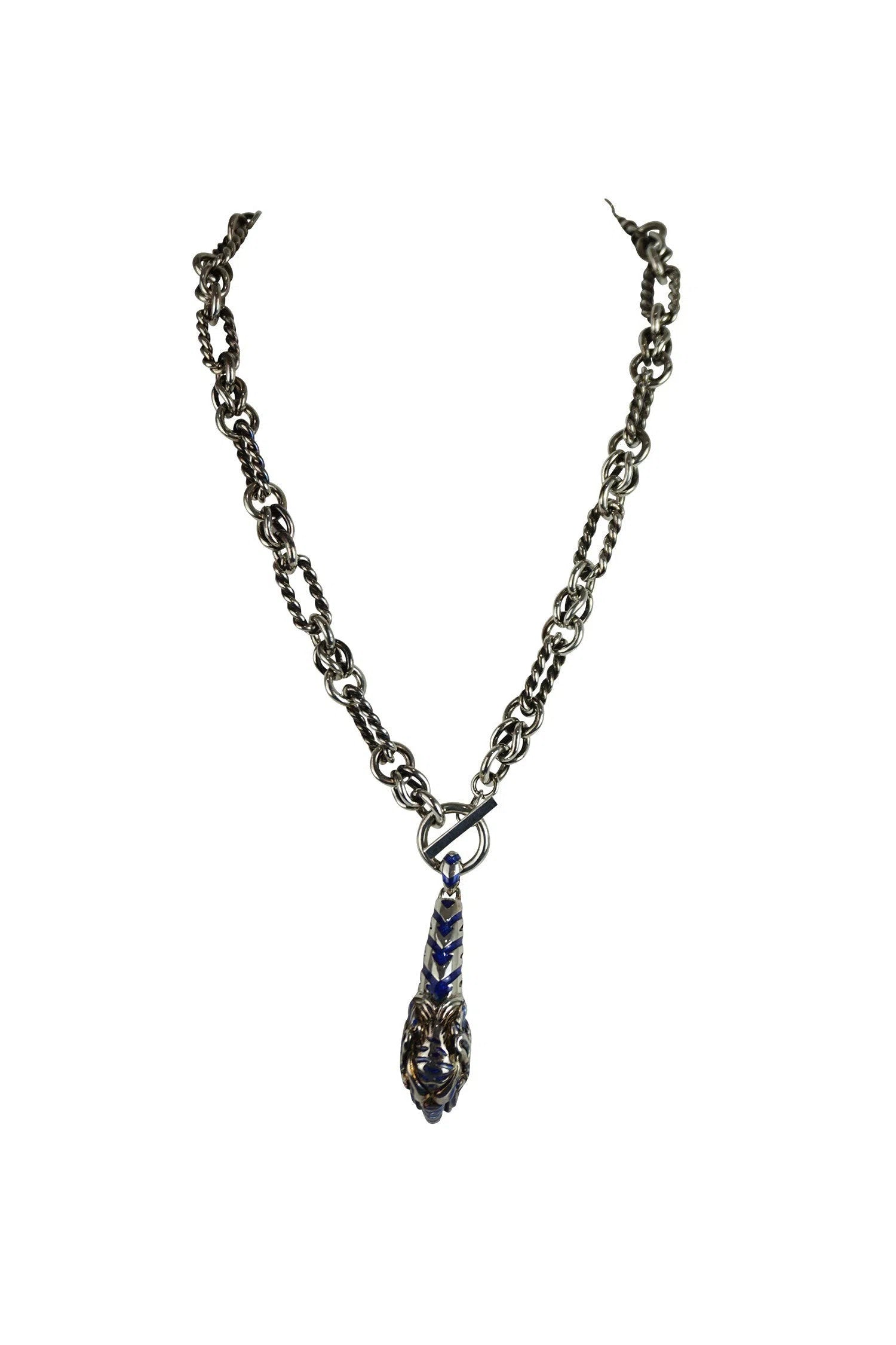 Gucci Sterling Enamel Tiger Head Pendant Necklace