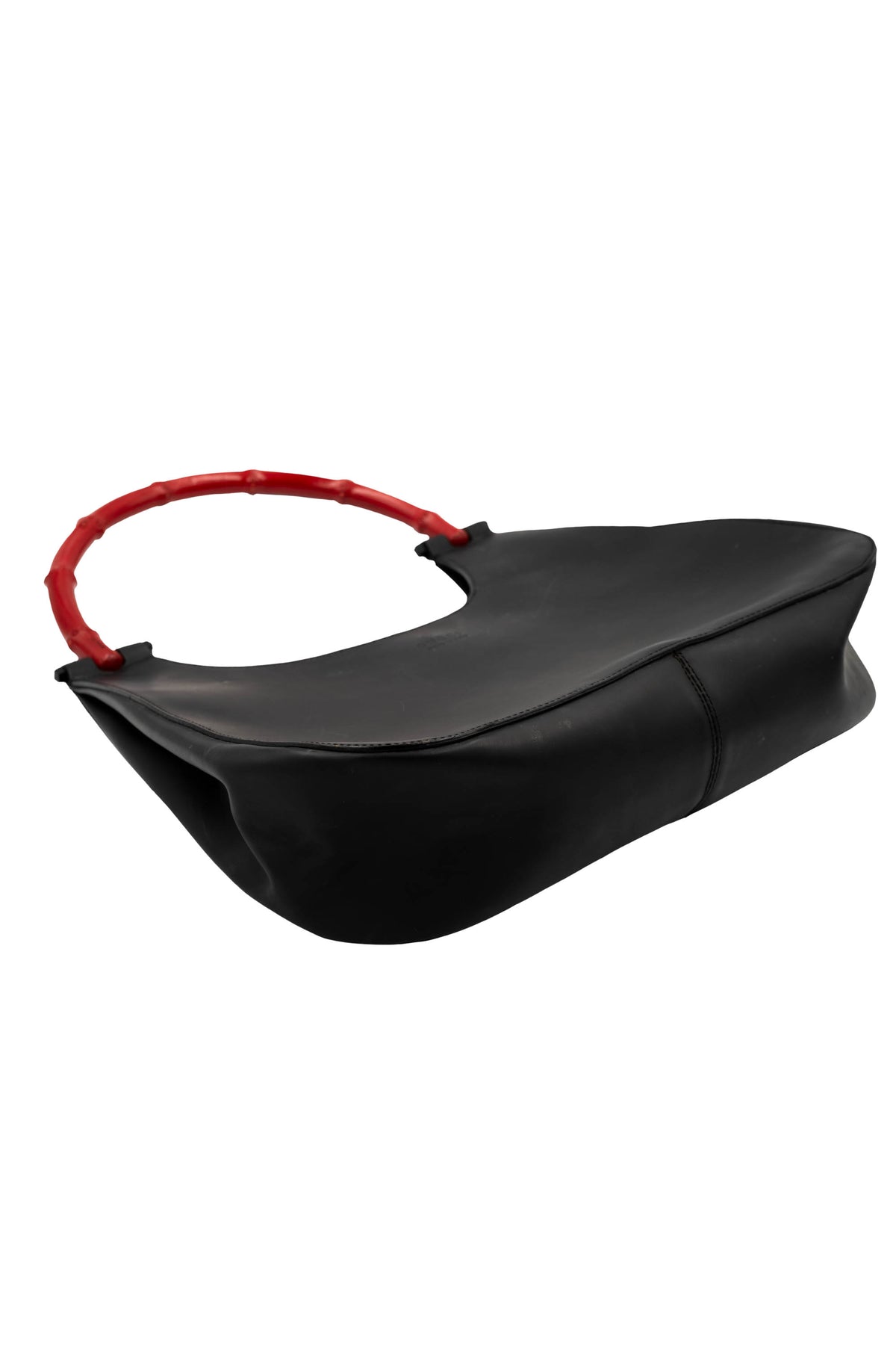 Gucci Black Leather Red Bamboo Handle Shoulder Hobo Bag Purse Tom Ford 1999