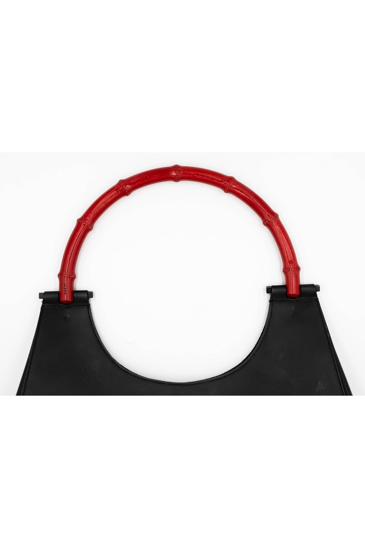 Gucci Black Leather Red Bamboo Handle Shoulder Hobo Bag Purse Tom Ford 1999