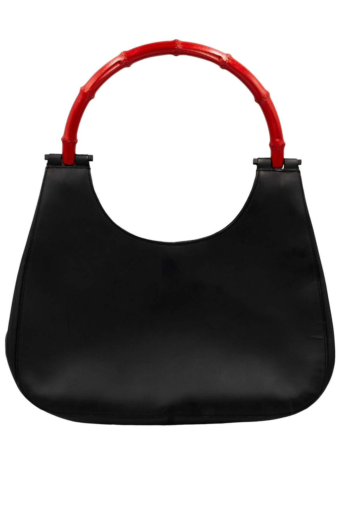 Gucci Black Leather Red Bamboo Handle Shoulder Hobo Bag Purse Tom Ford 1999