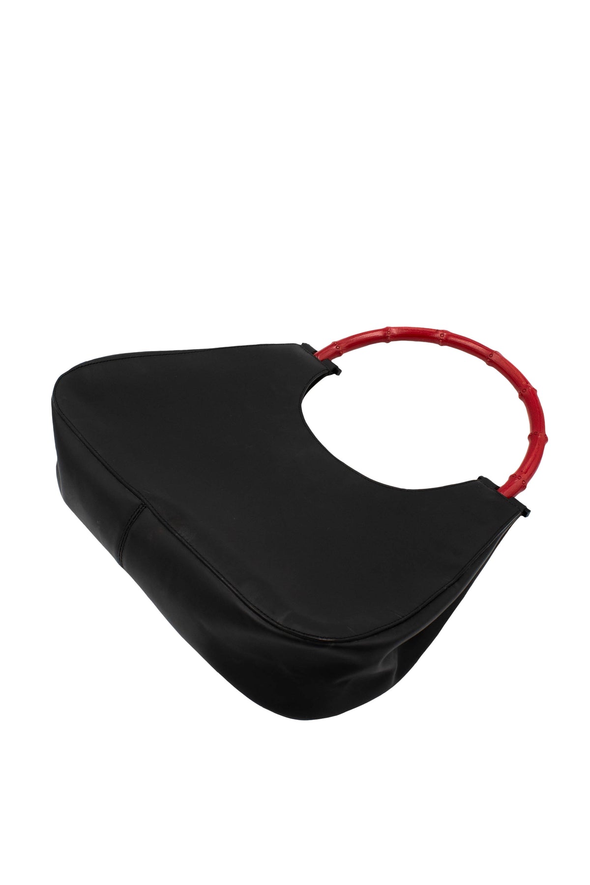 Gucci Black Leather Red Bamboo Handle Shoulder Hobo Bag Purse Tom Ford 1999