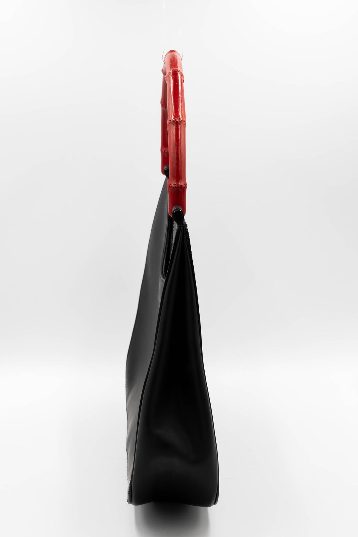 Gucci Black Leather Red Bamboo Handle Shoulder Hobo Bag Purse Tom Ford 1999