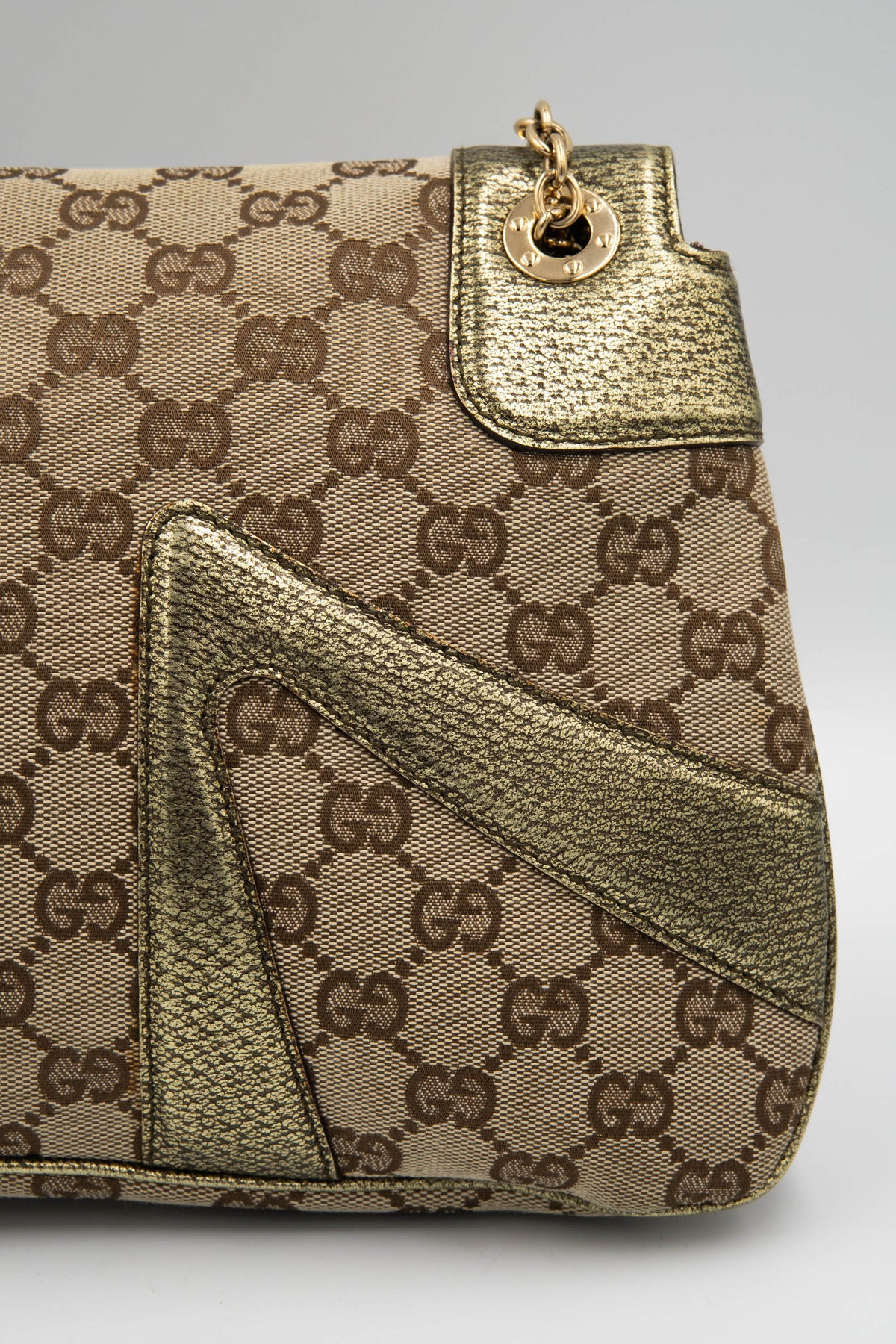 Gucci by tom ford gold and brown supreme pattern dragon shoulder purse