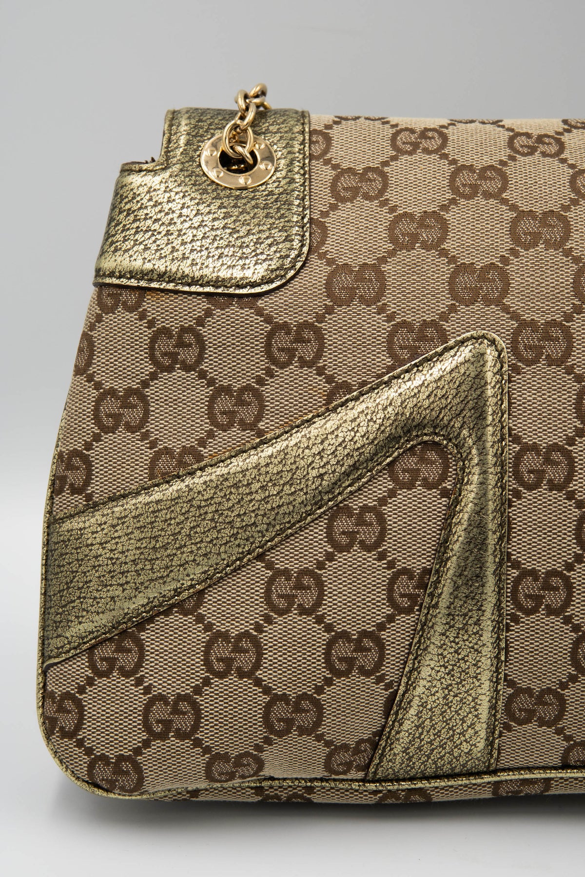 Gucci by tom ford gold and brown supreme pattern dragon shoulder purse