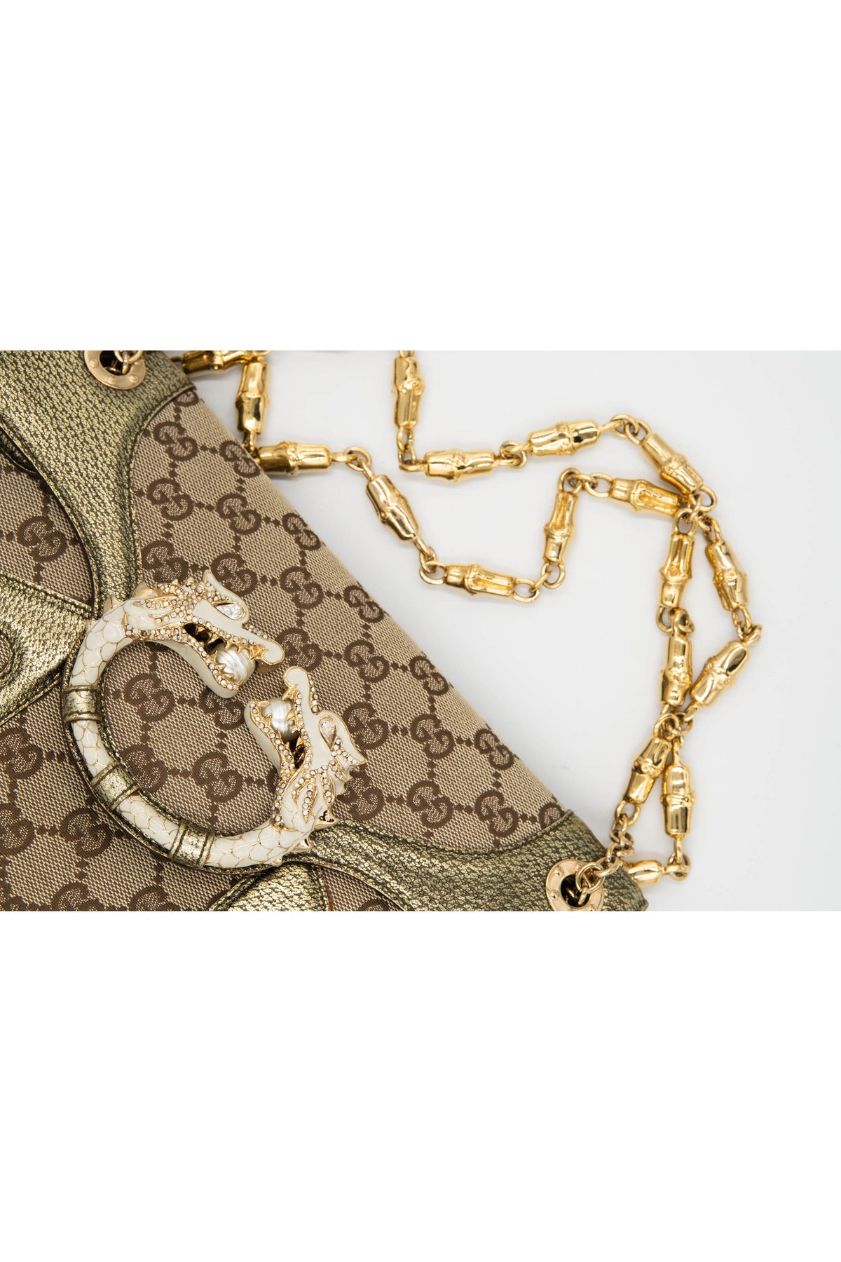 Gucci by tom ford gold and brown supreme pattern dragon shoulder purse