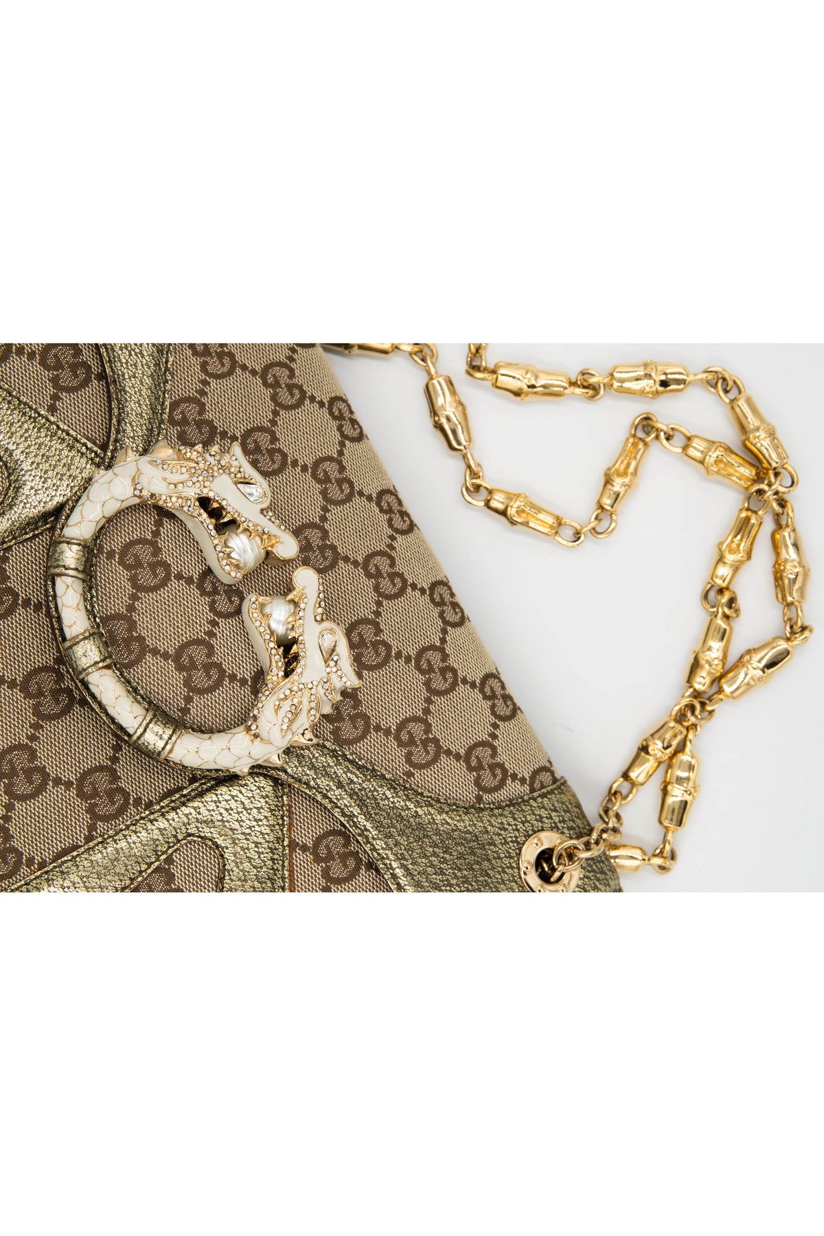 Gucci by tom ford gold and brown supreme pattern dragon shoulder purse