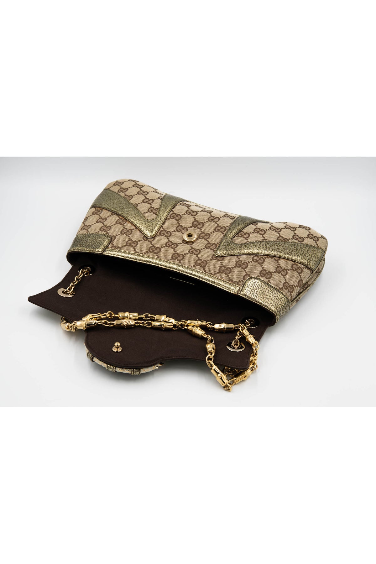 Gucci by tom ford gold and brown supreme pattern dragon shoulder purse