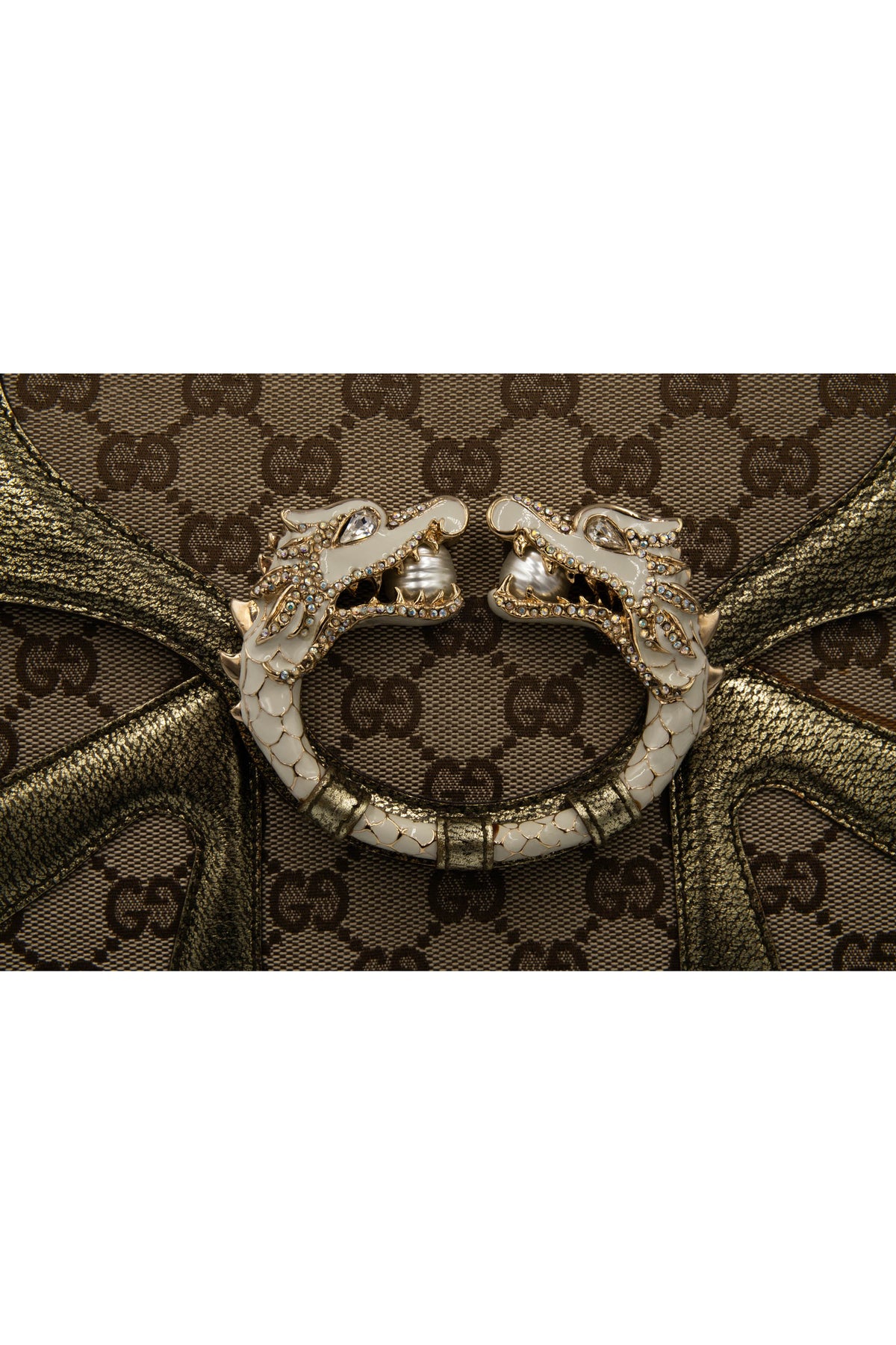 Gucci by tom ford gold and brown supreme pattern dragon shoulder purse
