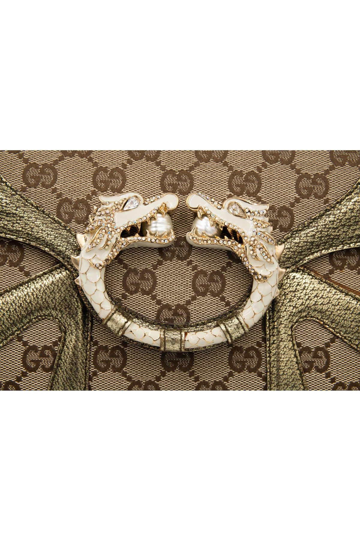 Gucci by tom ford gold and brown supreme pattern dragon shoulder purse