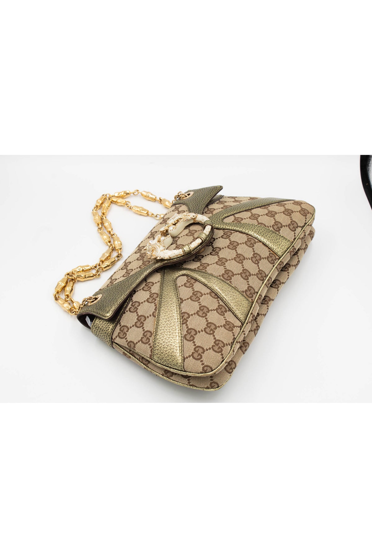 Gucci by tom ford gold and brown supreme pattern dragon shoulder purse
