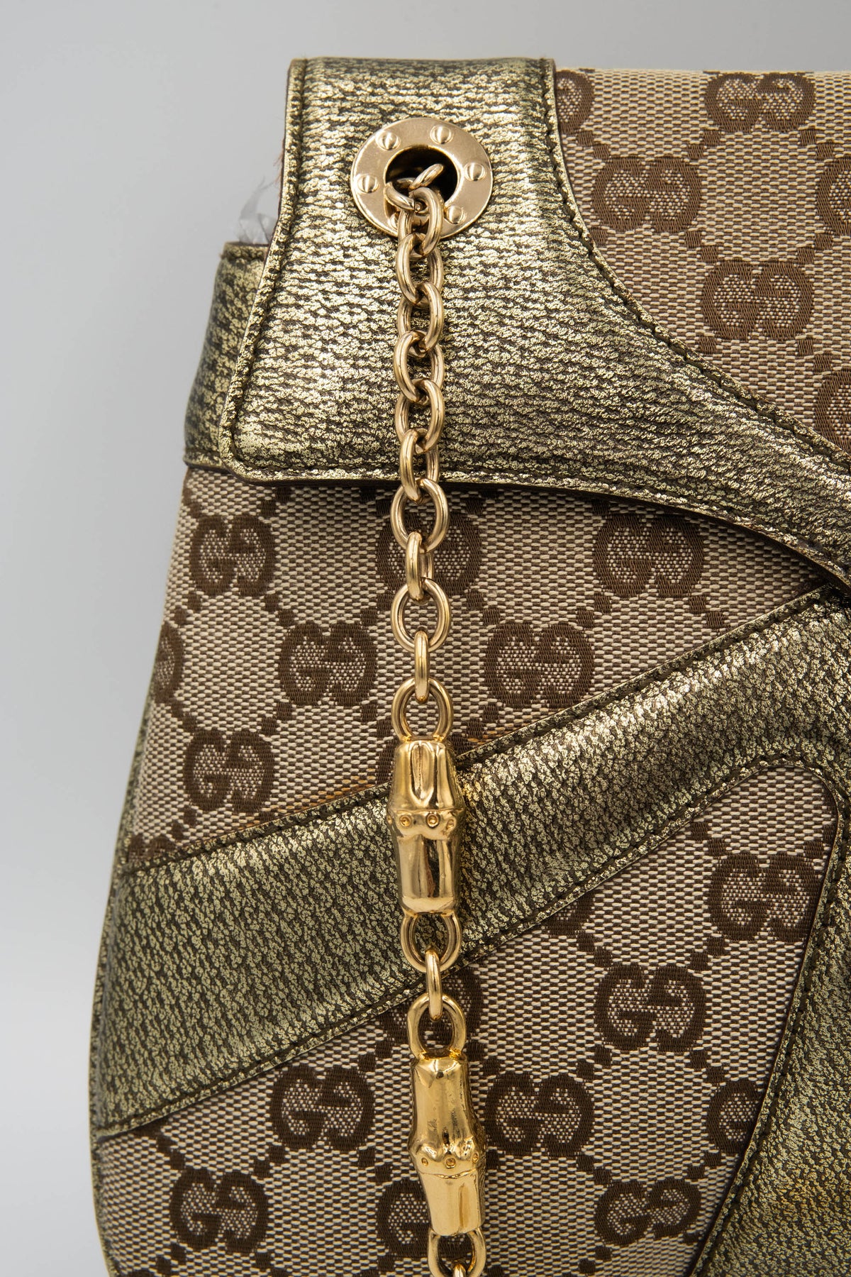 Gucci by tom ford gold and brown supreme pattern dragon shoulder purse