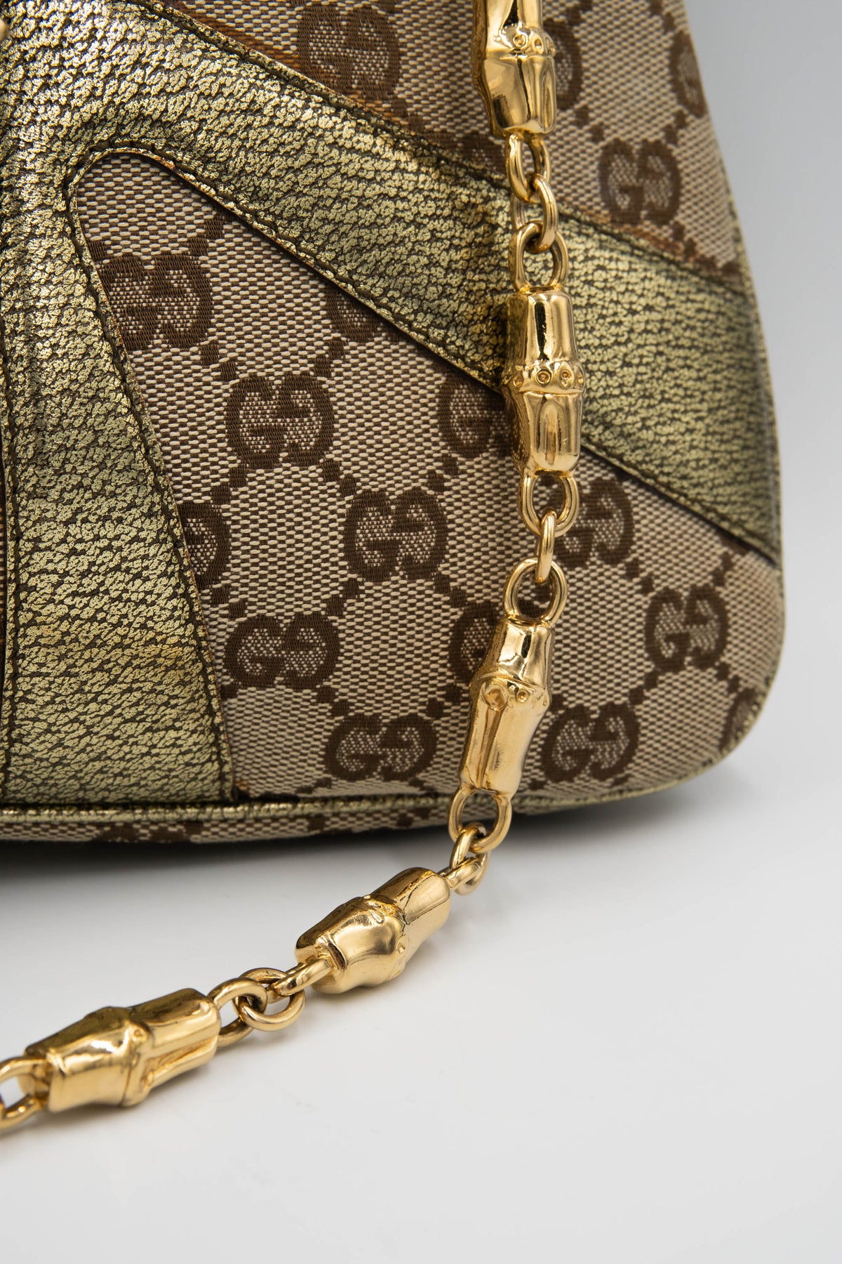 Gucci by tom ford gold and brown supreme pattern dragon shoulder purse