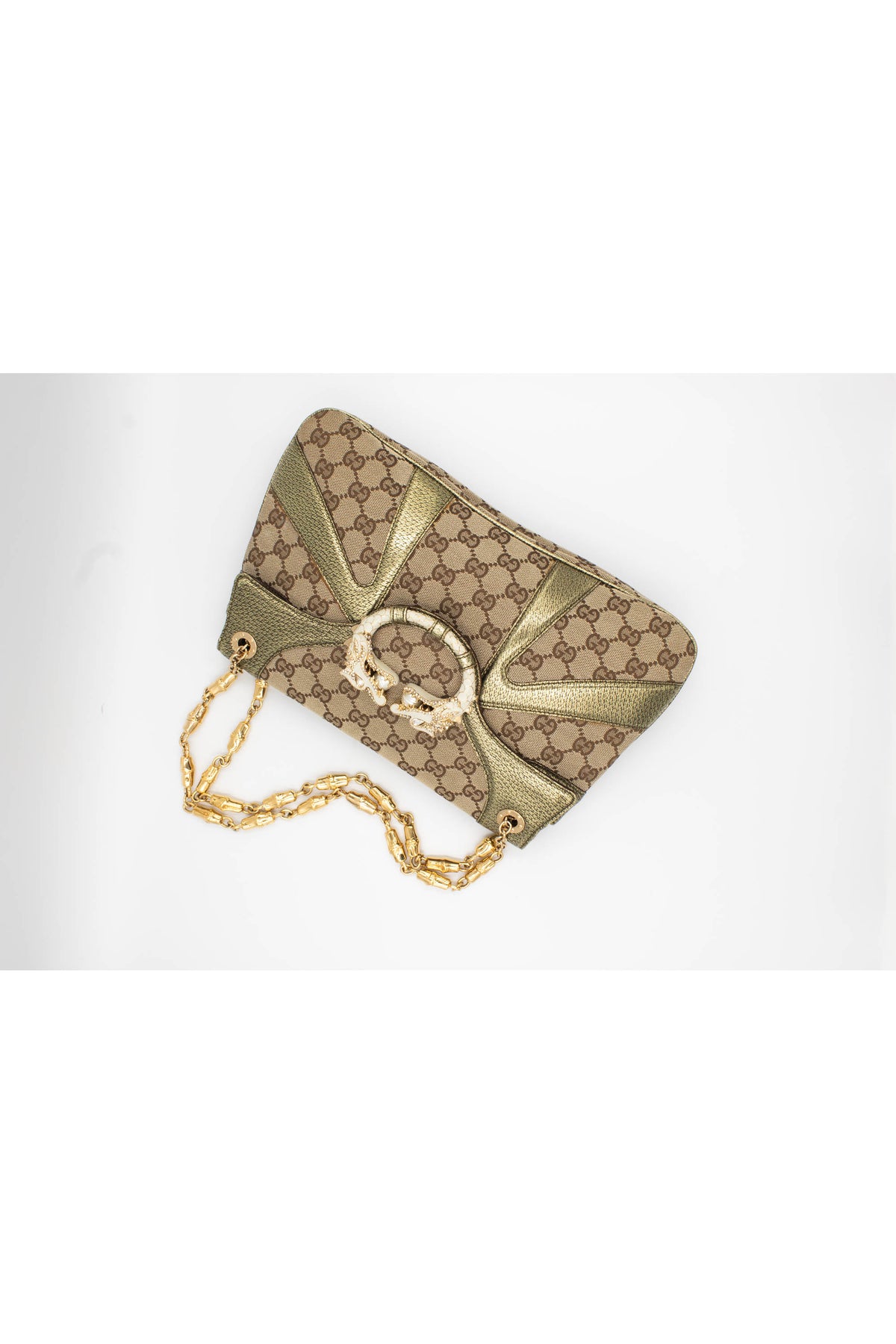 Gucci by tom ford gold and brown supreme pattern dragon shoulder purse