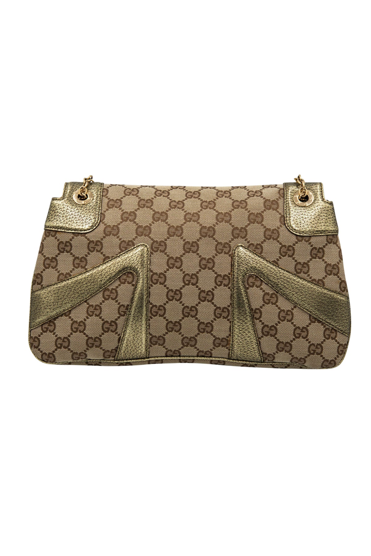 Gucci by tom ford gold and brown supreme pattern dragon shoulder purse