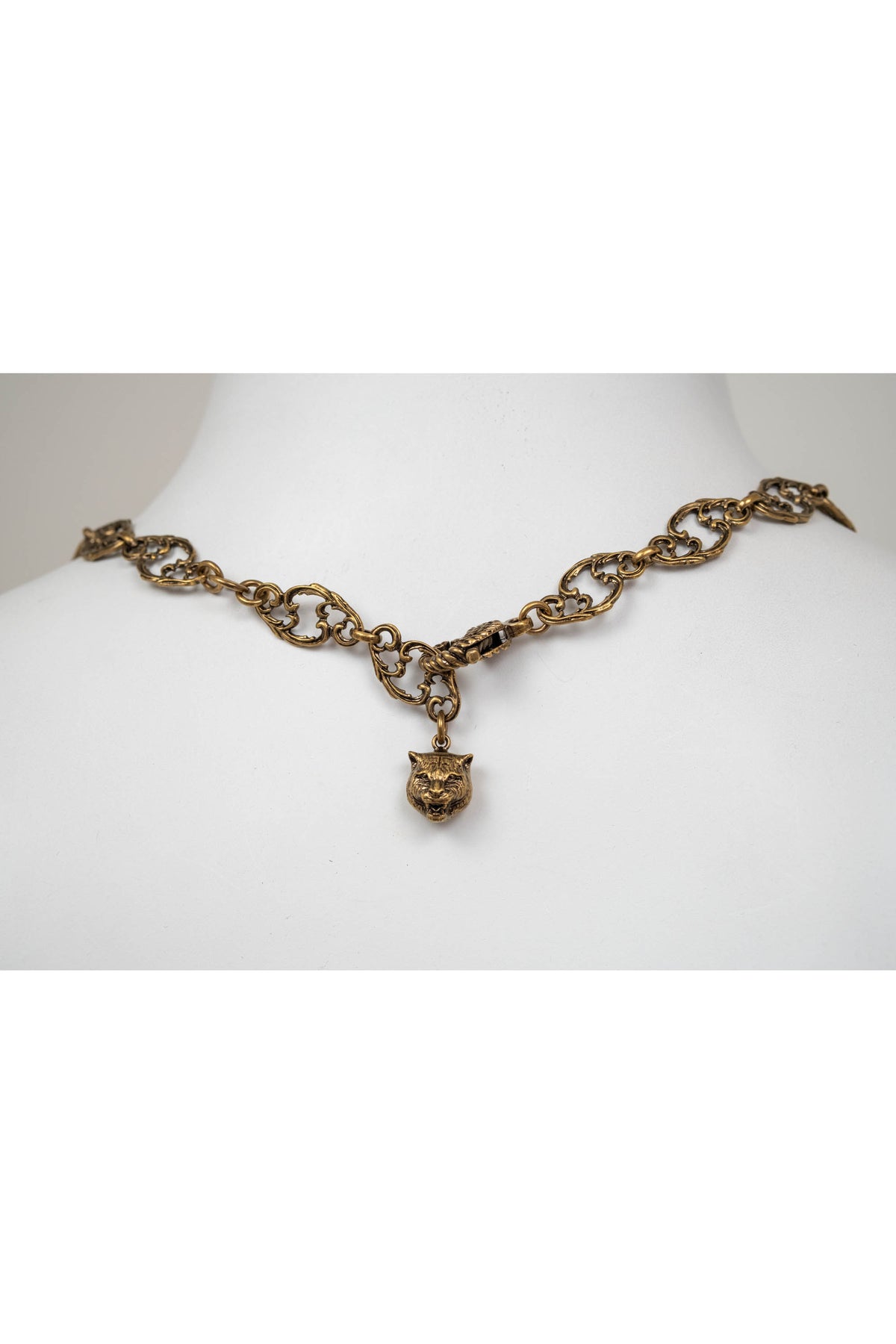 Gucci Baroque Link Chain Multi-Color Stone GG Pendant Necklace