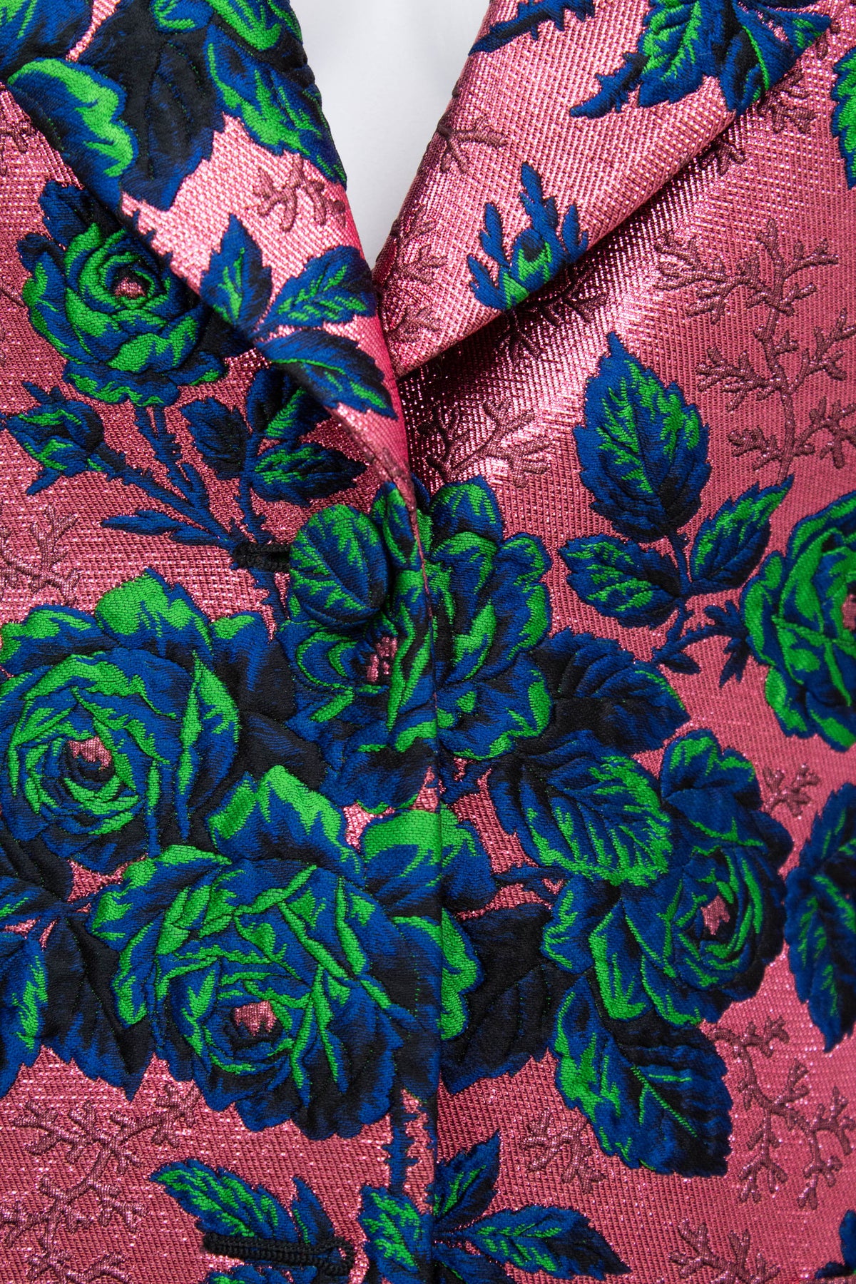 Gucci Pink Brocade Blue/Green Flower Pattern Jacket Alessandro Michel Size 42/6