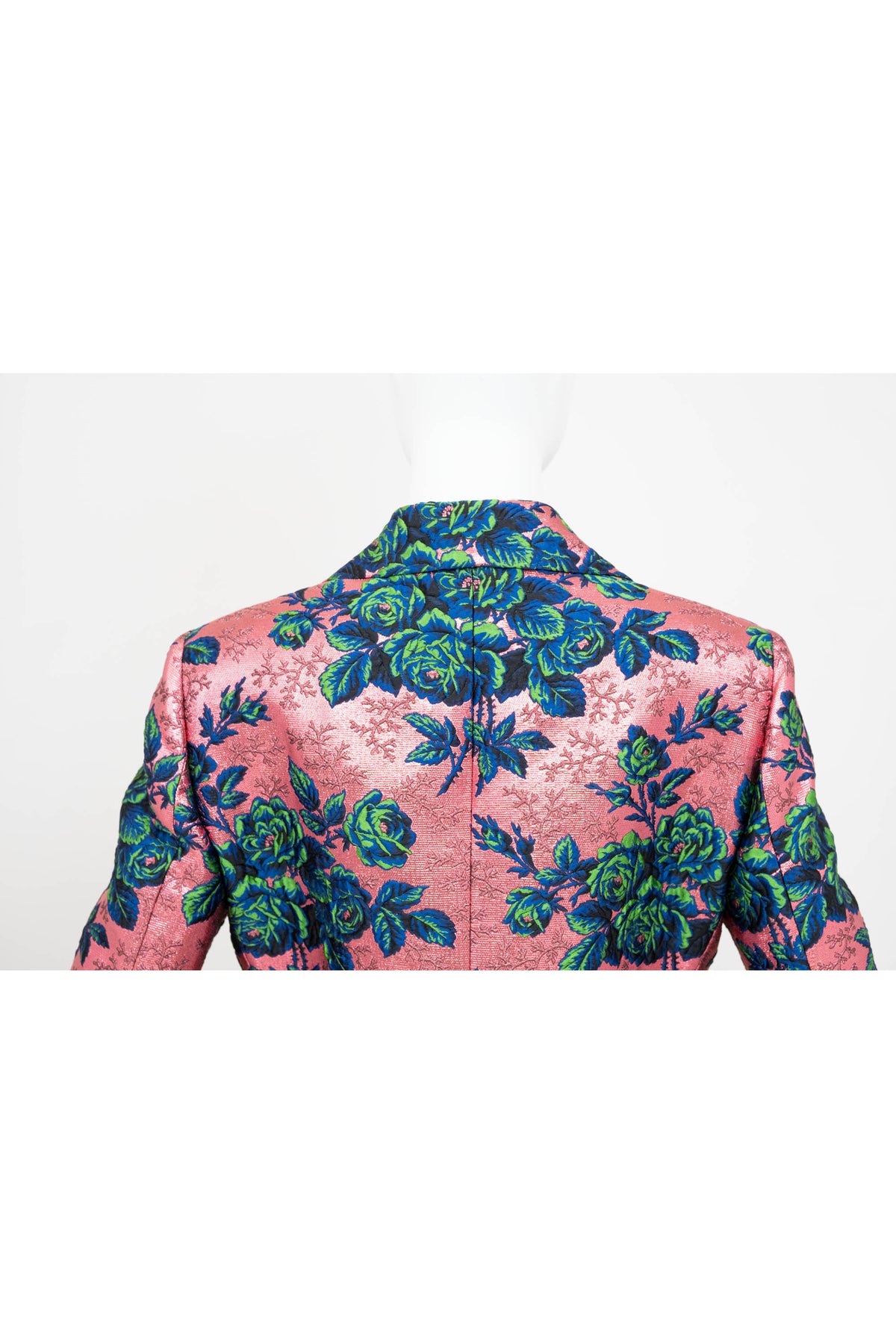 Gucci Pink Brocade Blue/Green Flower Pattern Jacket Alessandro Michel Size 42/6