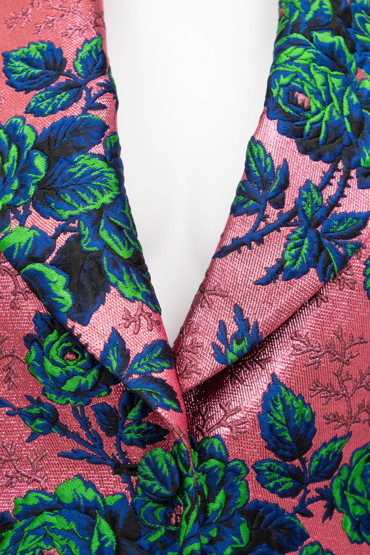 Gucci Pink Brocade Blue/Green Flower Pattern Jacket Alessandro Michel Size 42/6