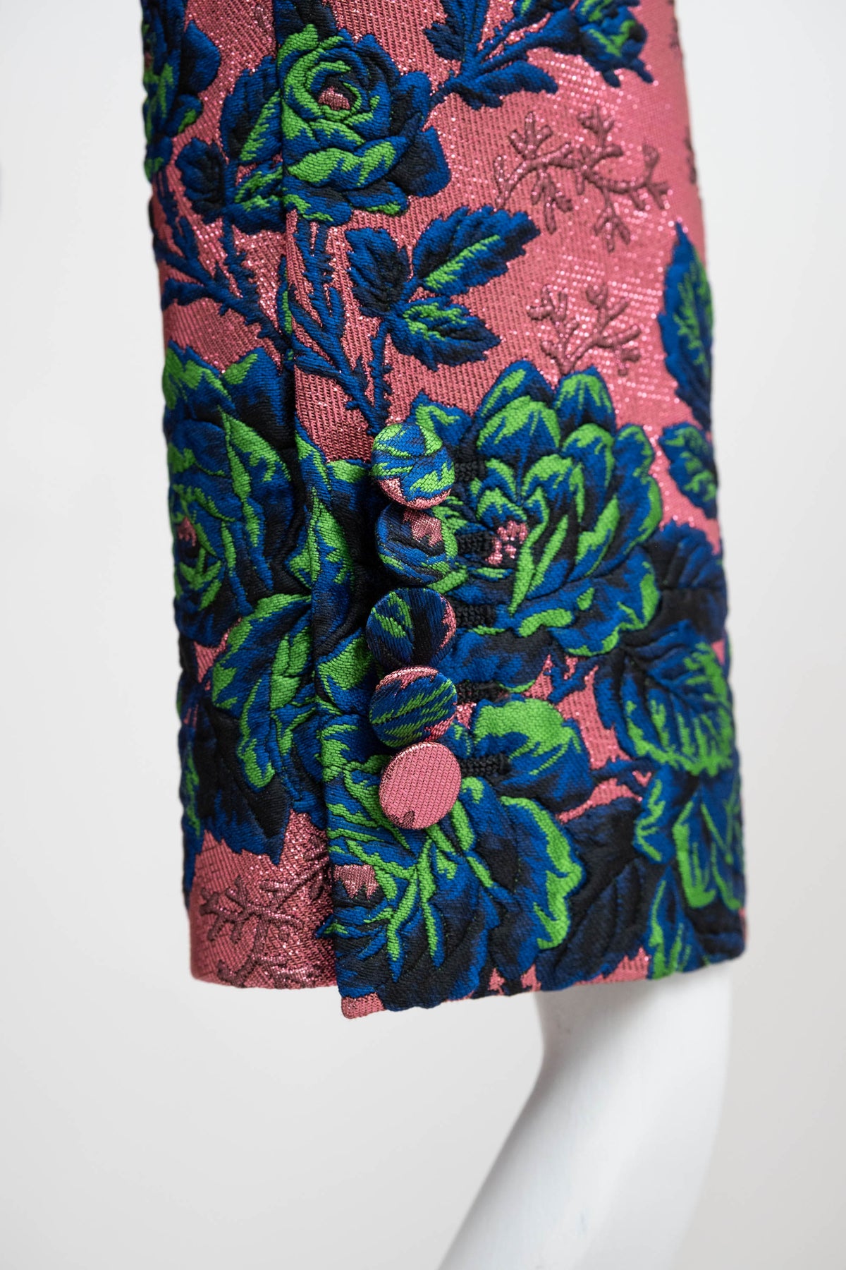 Gucci Pink Brocade Blue/Green Flower Pattern Jacket Alessandro Michel Size 42/6