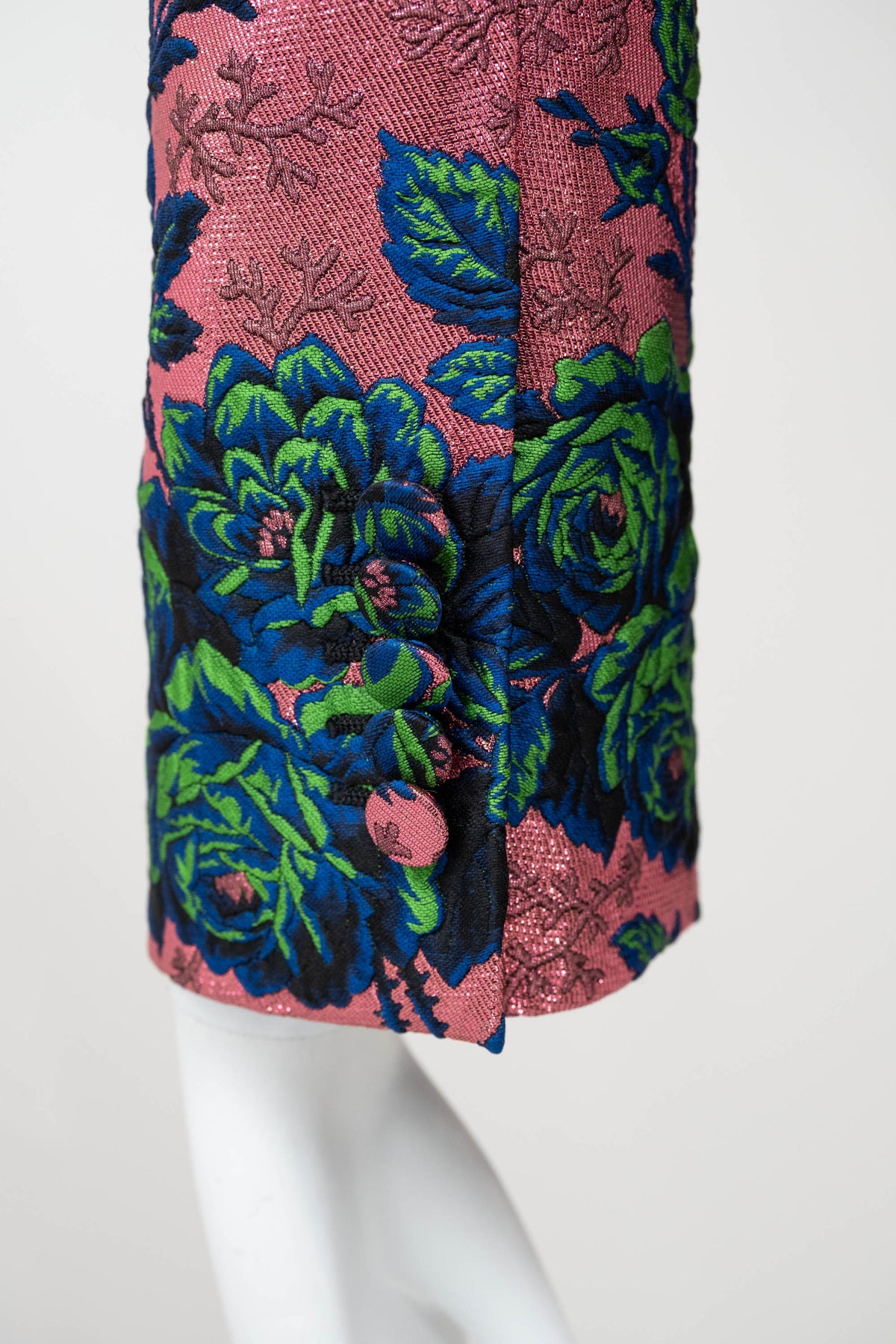 Gucci Pink Brocade Blue/Green Flower Pattern Jacket Alessandro Michel Size 42/6