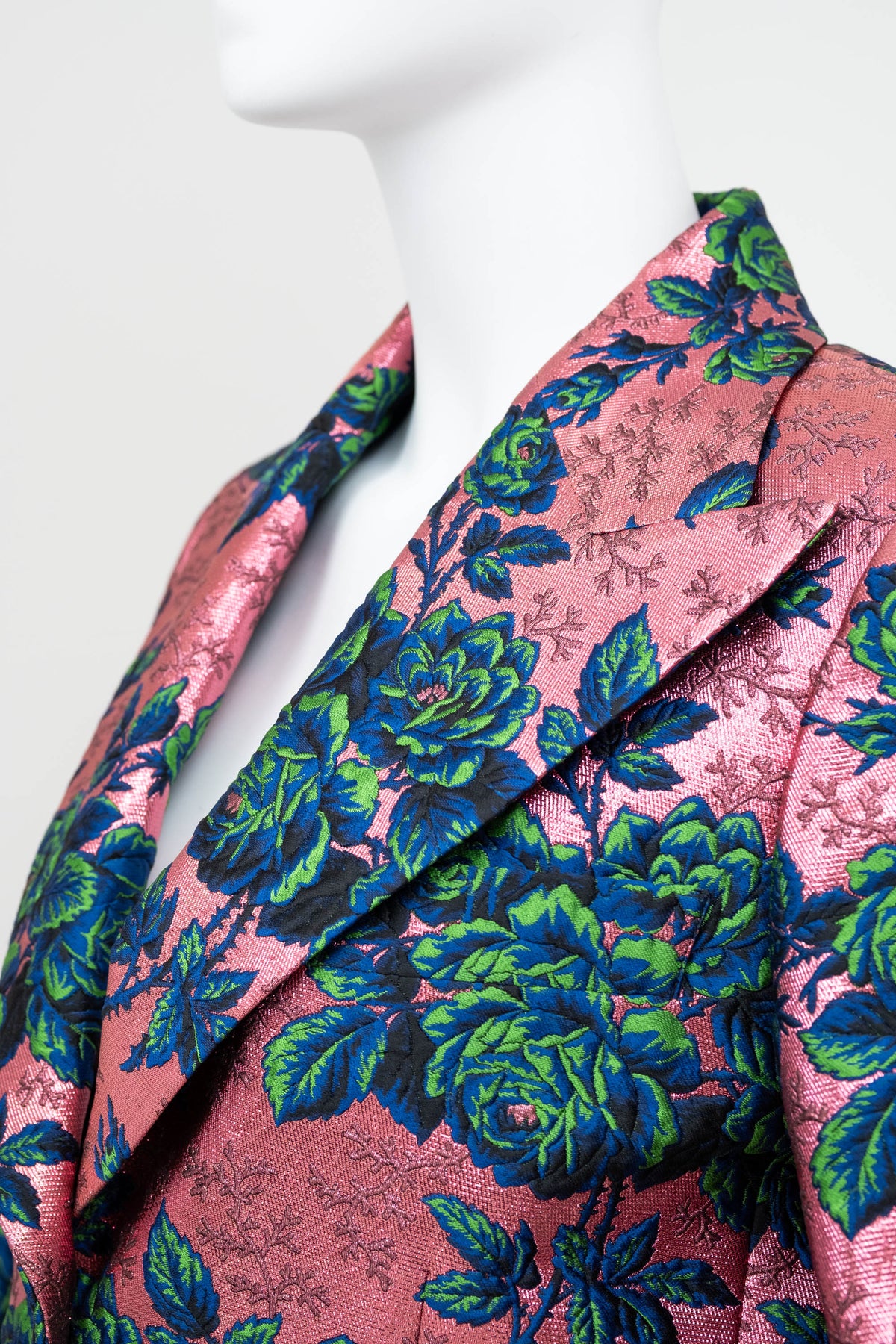 Gucci Pink Brocade Blue/Green Flower Pattern Jacket Alessandro Michel Size 42/6