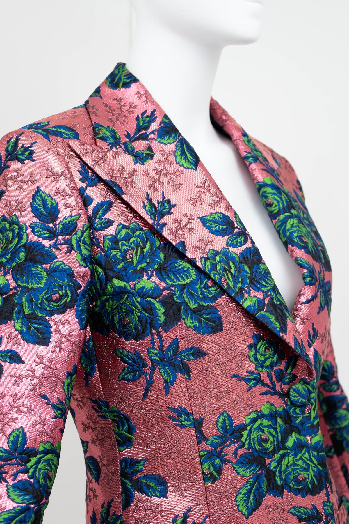Gucci Pink Brocade Blue/Green Flower Pattern Jacket Alessandro Michel Size 42/6