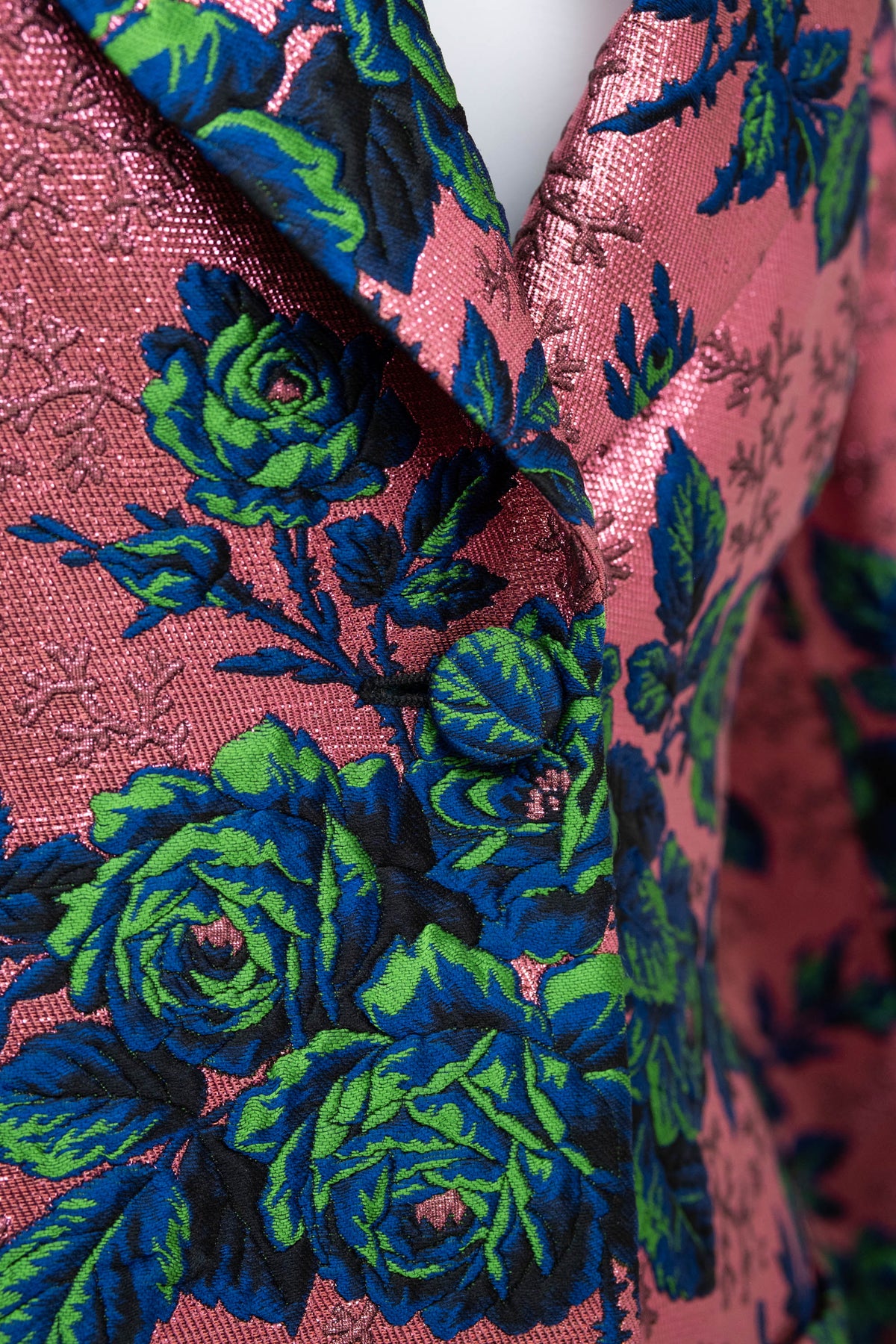 Gucci Pink Brocade Blue/Green Flower Pattern Jacket Alessandro Michel Size 42/6