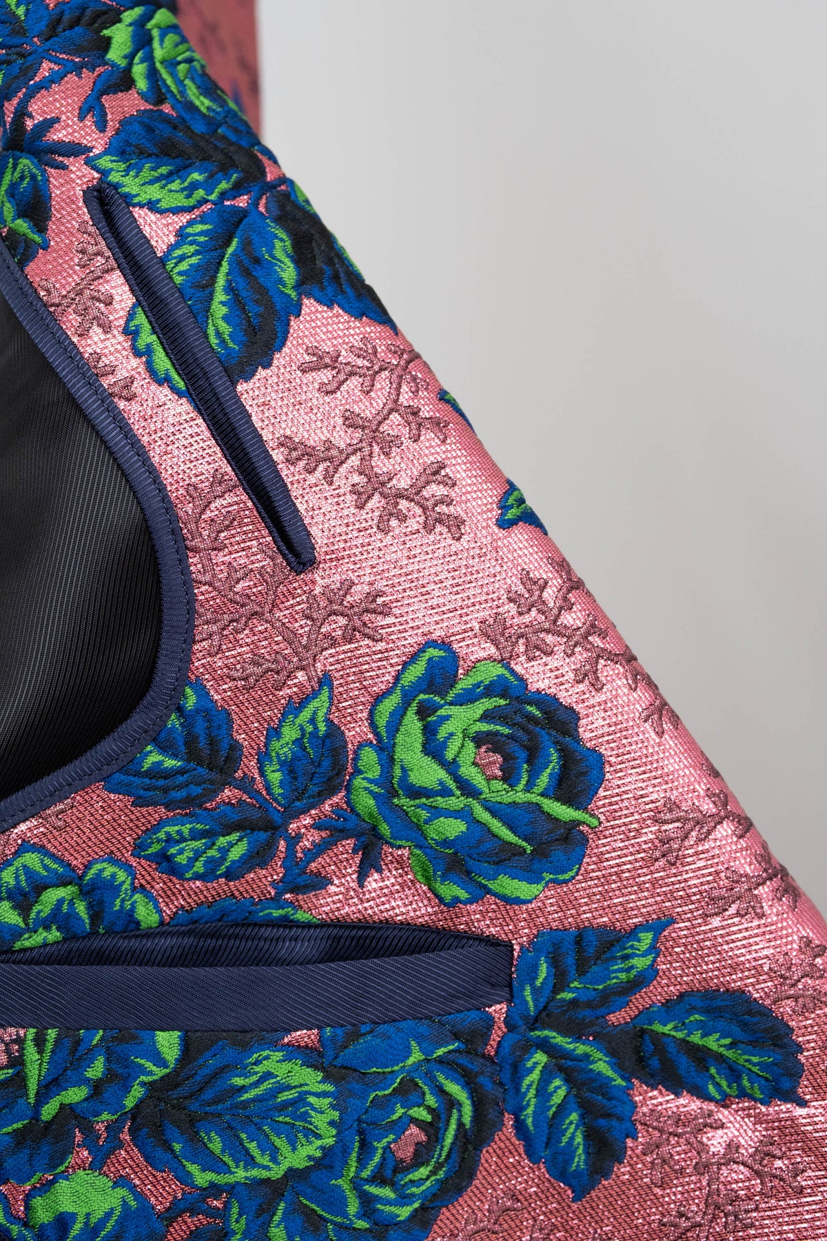 Gucci Pink Brocade Blue/Green Flower Pattern Jacket Alessandro Michel Size 42/6