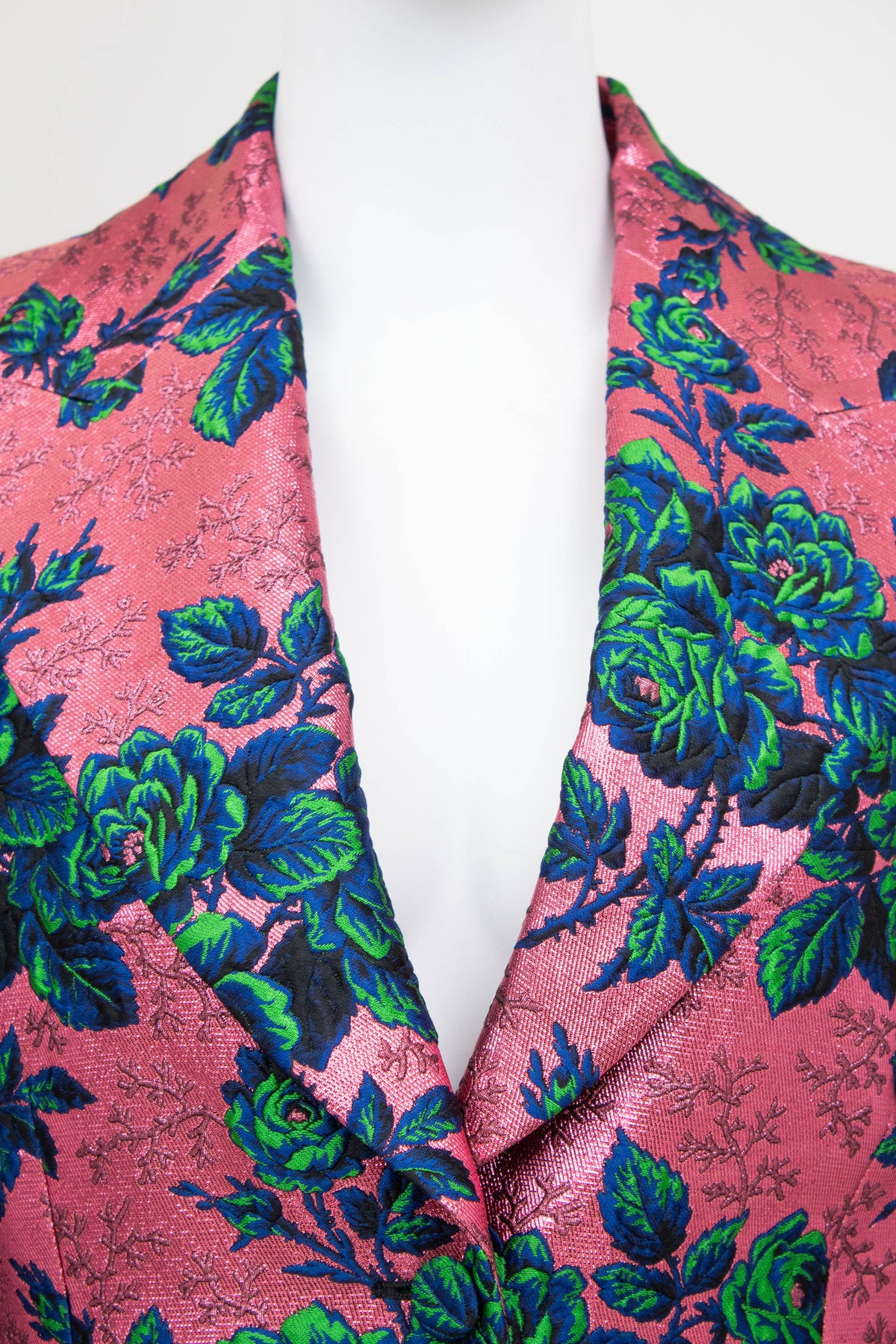 Gucci Pink Brocade Blue/Green Flower Pattern Jacket Alessandro Michel Size 42/6