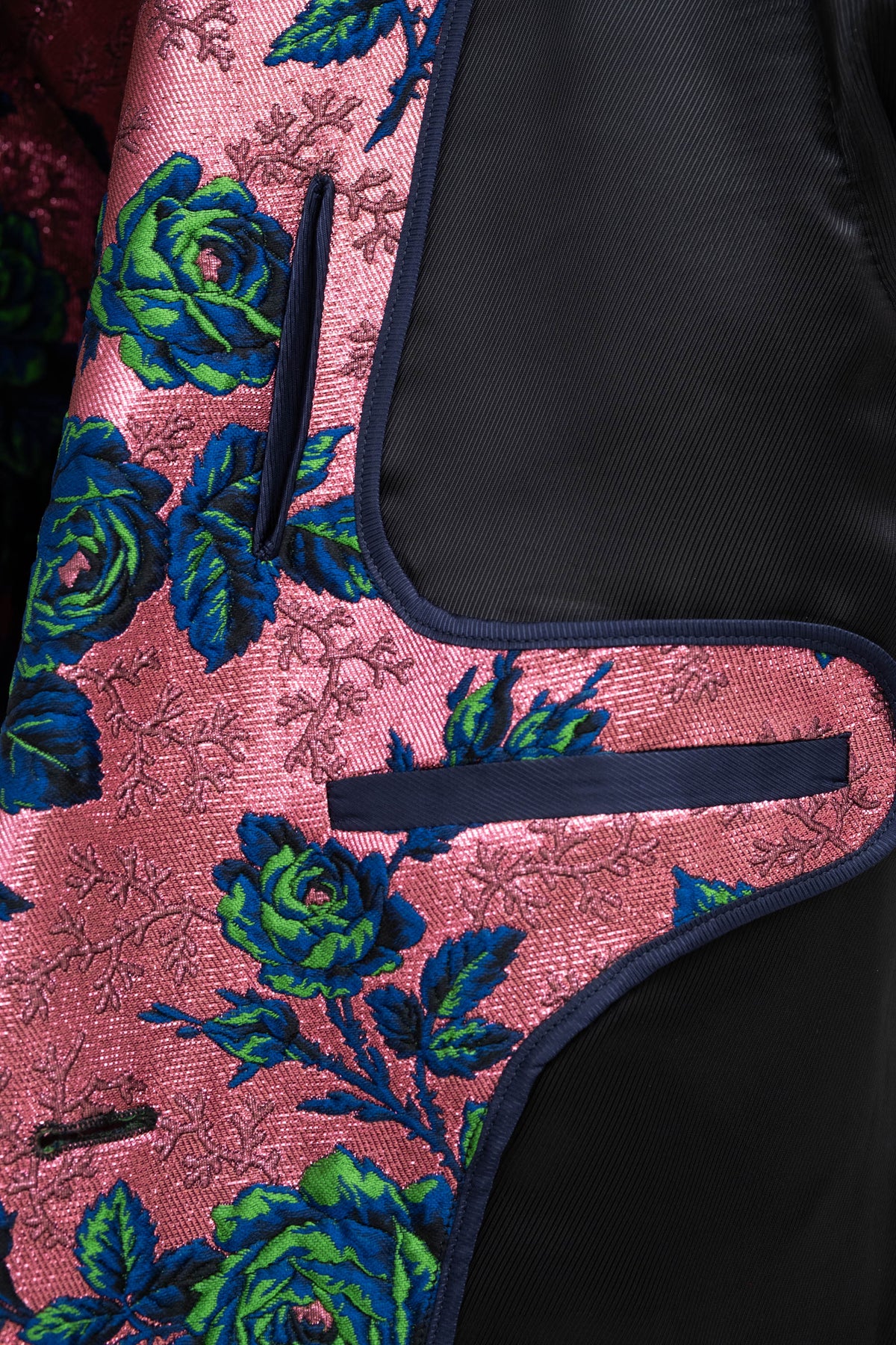 Gucci Pink Brocade Blue/Green Flower Pattern Jacket Alessandro Michel Size 42/6