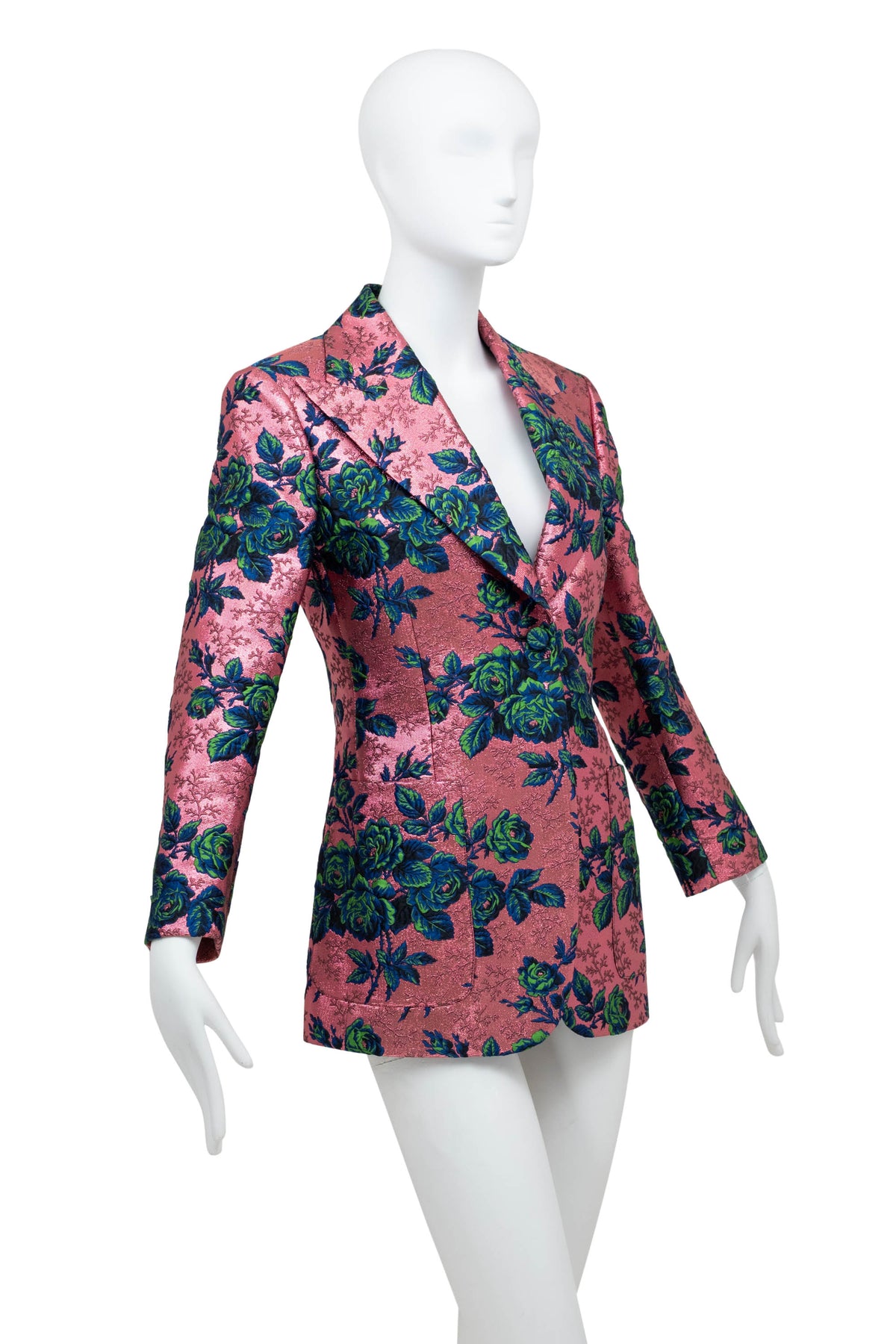 Gucci Pink Brocade Blue/Green Flower Pattern Jacket Alessandro Michel Size 42/6