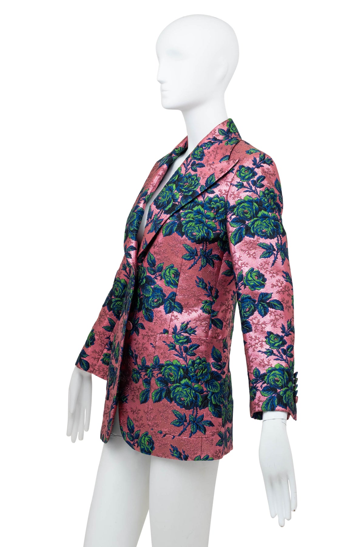 Gucci Pink Brocade Blue/Green Flower Pattern Jacket Alessandro Michel Size 42/6