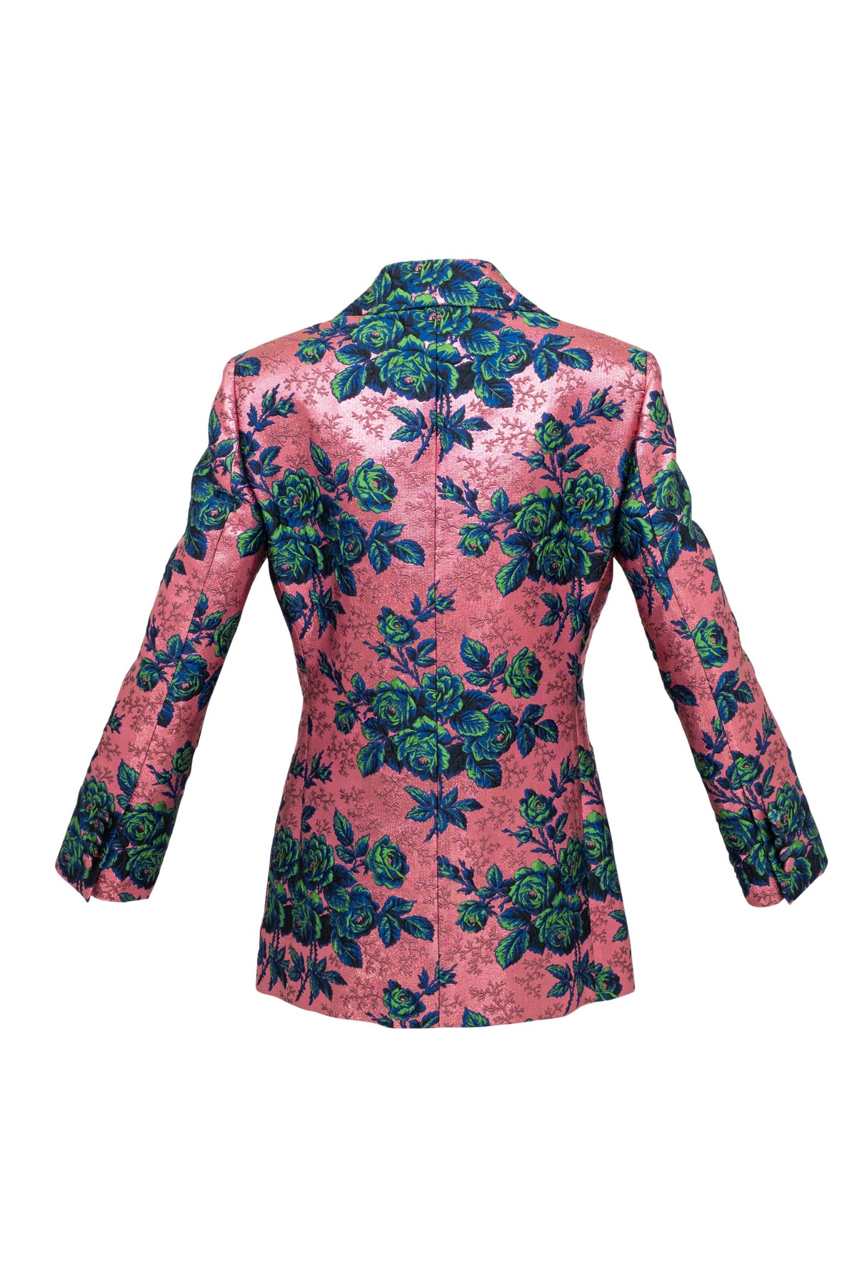 Gucci Pink Brocade Blue/Green Flower Pattern Jacket Alessandro Michel Size 42/6