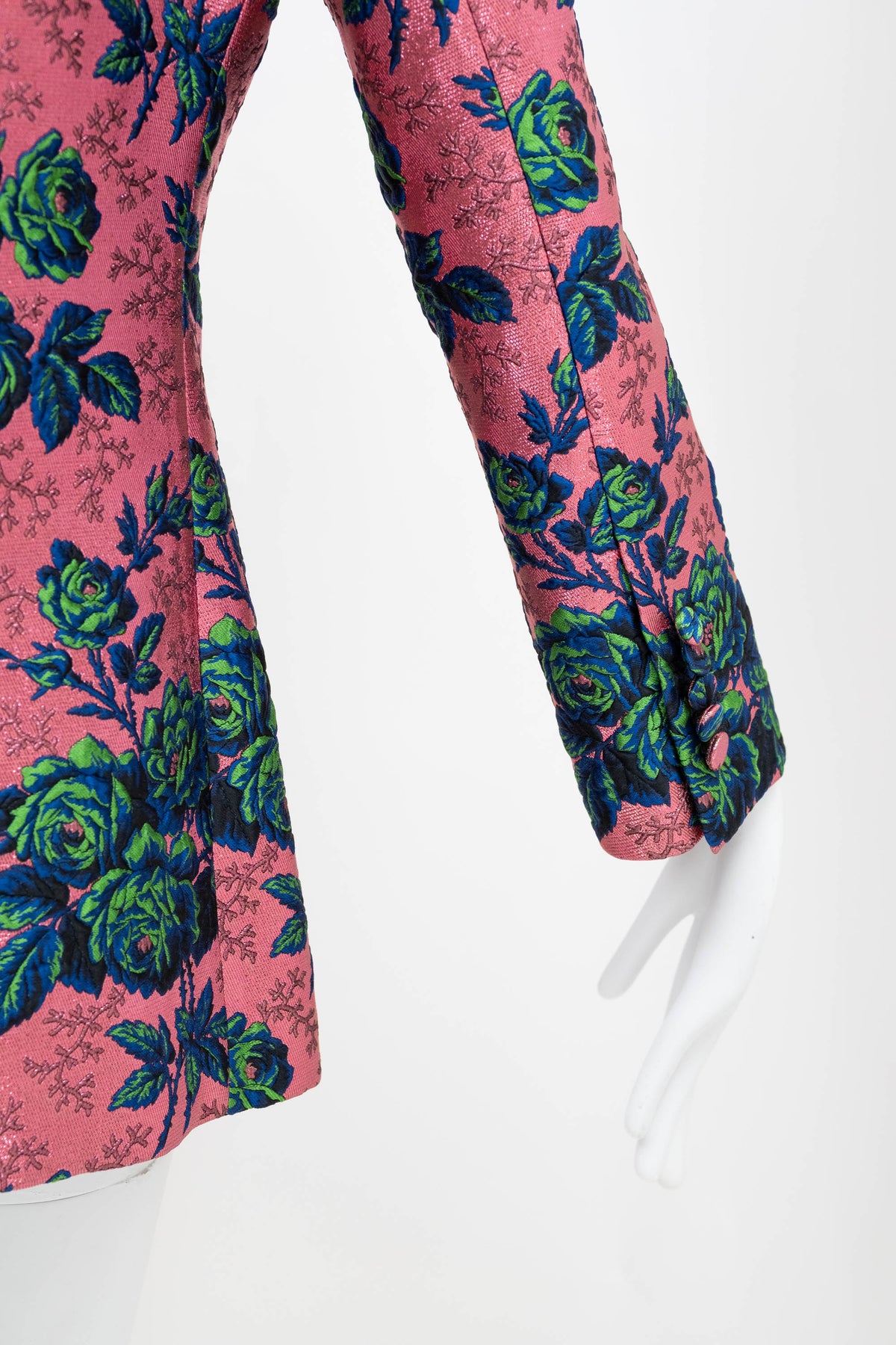 Gucci Pink Brocade Blue/Green Flower Pattern Jacket Alessandro Michel Size 42/6