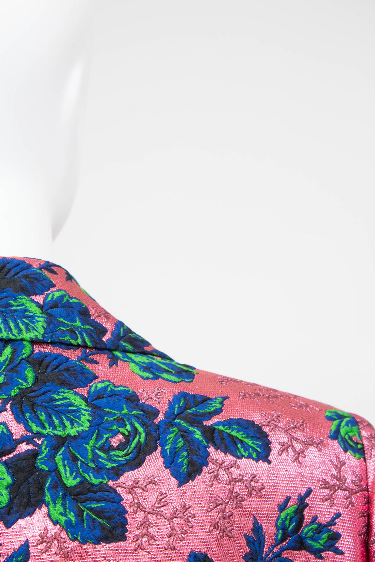 Gucci Pink Brocade Blue/Green Flower Pattern Jacket Alessandro Michel Size 42/6