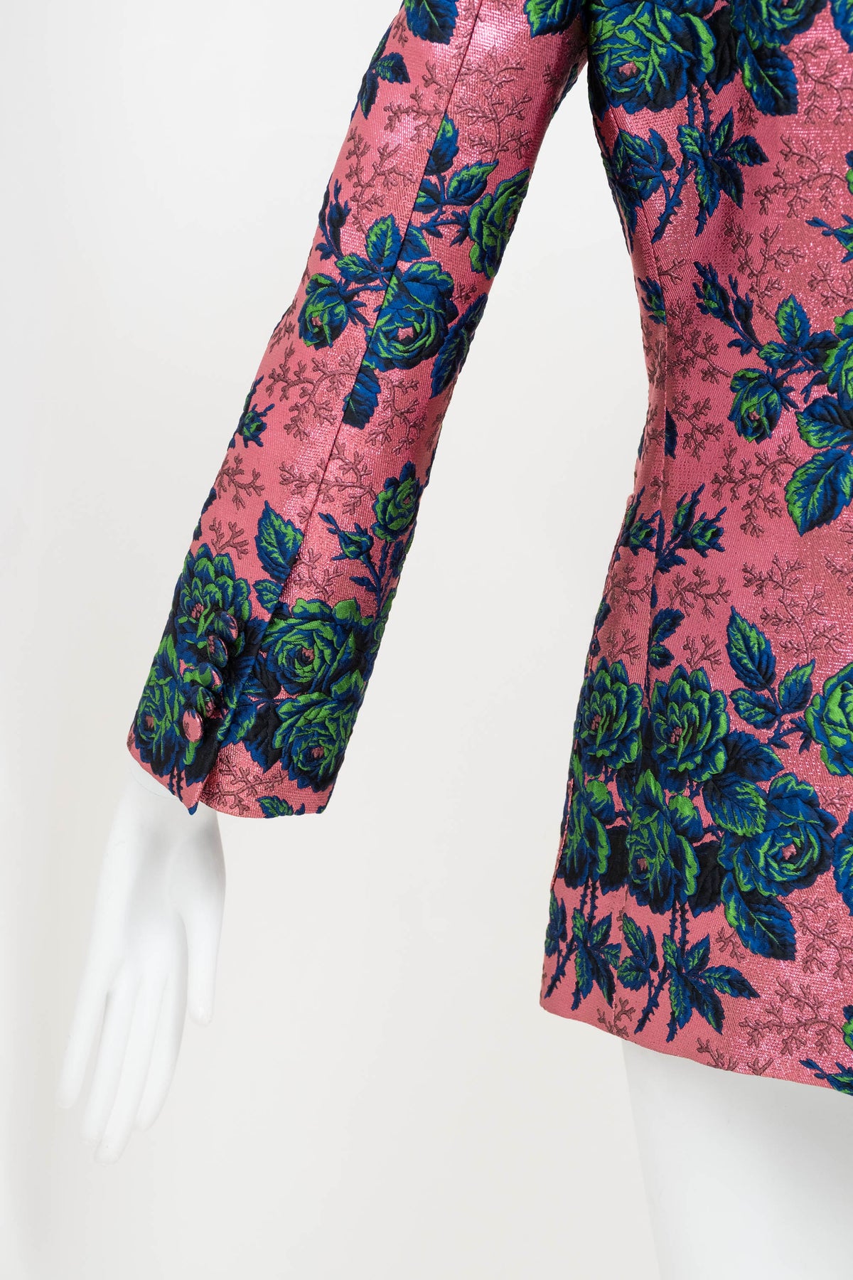 Gucci Pink Brocade Blue/Green Flower Pattern Jacket Alessandro Michel Size 42/6