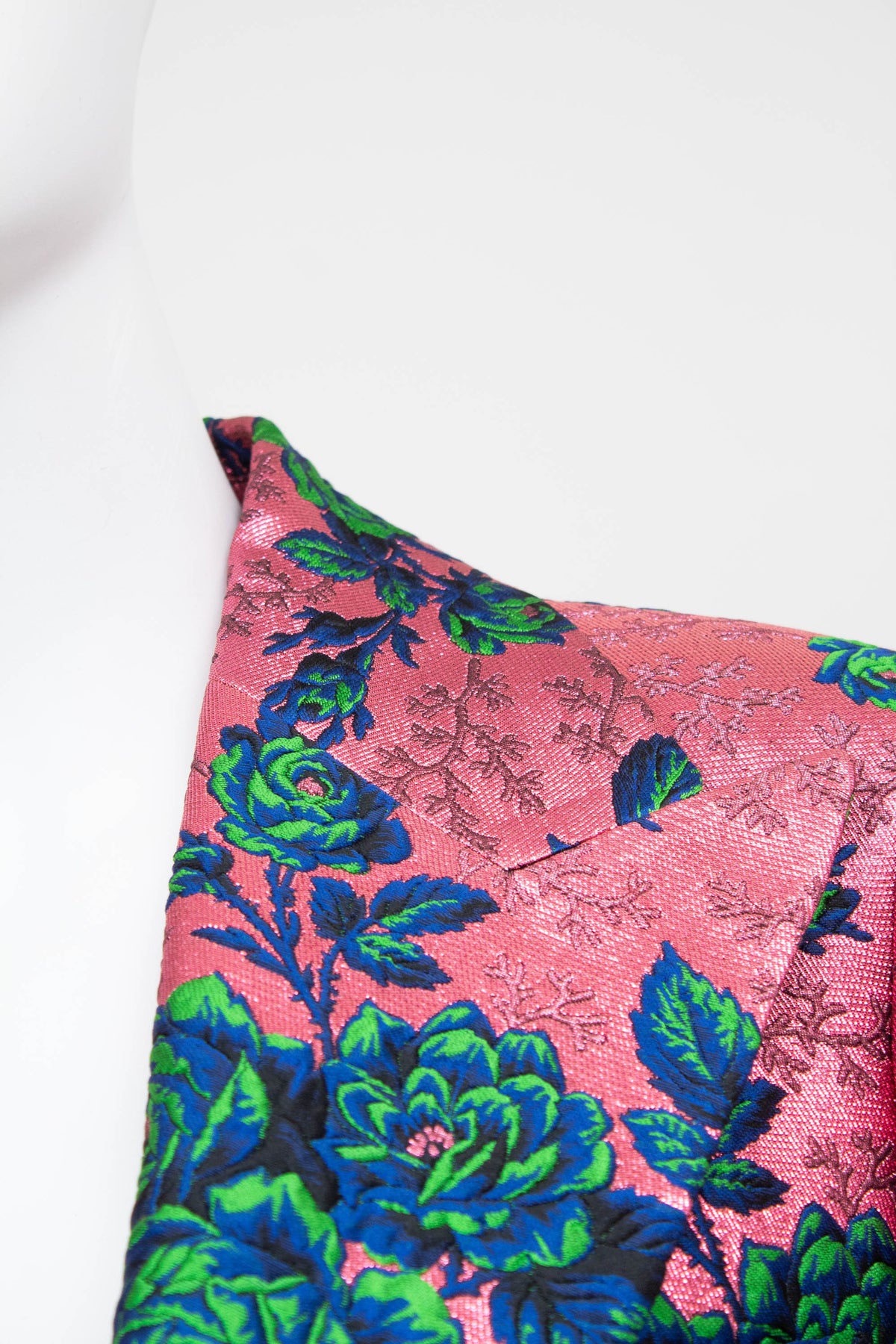 Gucci Pink Brocade Blue/Green Flower Pattern Jacket Alessandro Michel Size 42/6