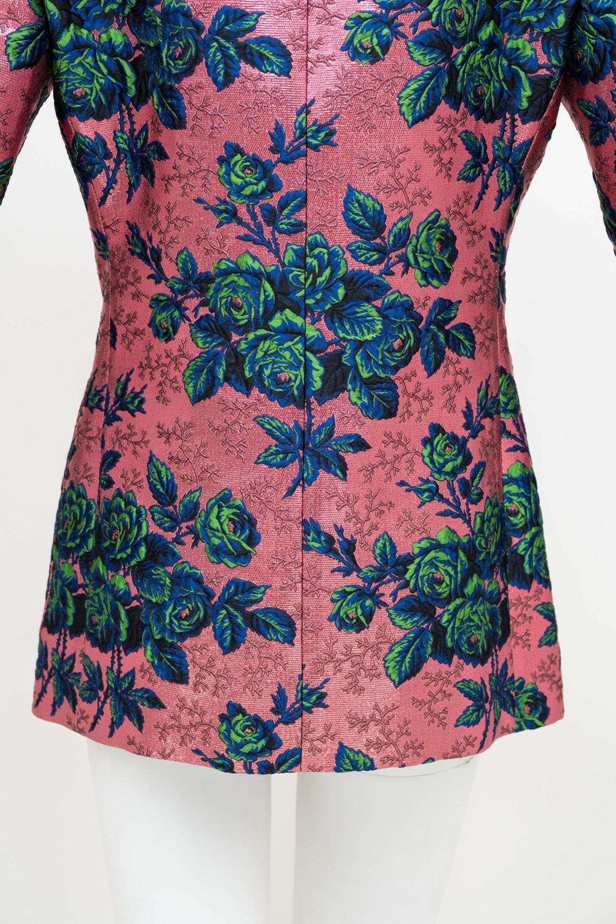 Gucci Pink Brocade Blue/Green Flower Pattern Jacket Alessandro Michel Size 42/6
