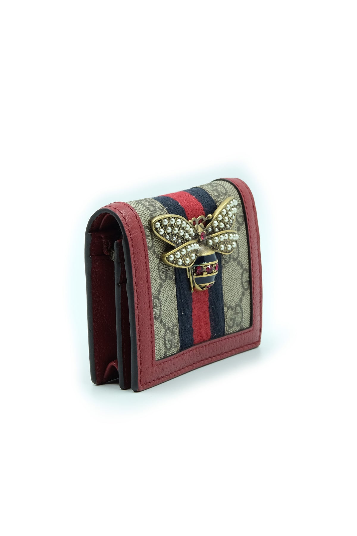 Gucci Red and Blue Queen Bee Supreme Pattern Wallet